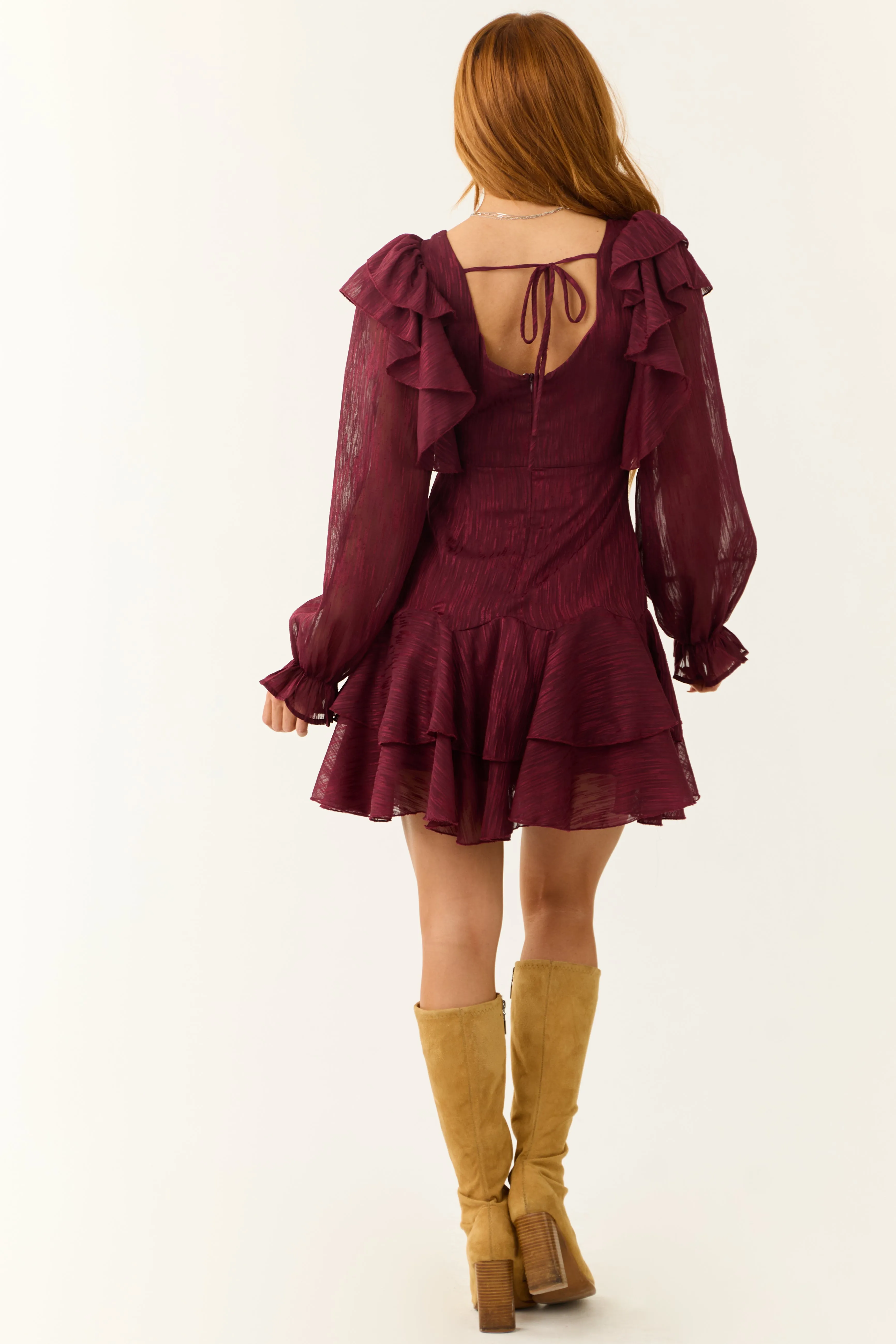 Maroon Sweetheart Neck Long Sleeve Short Dress sold by Lime Lush product image thumbnail 5