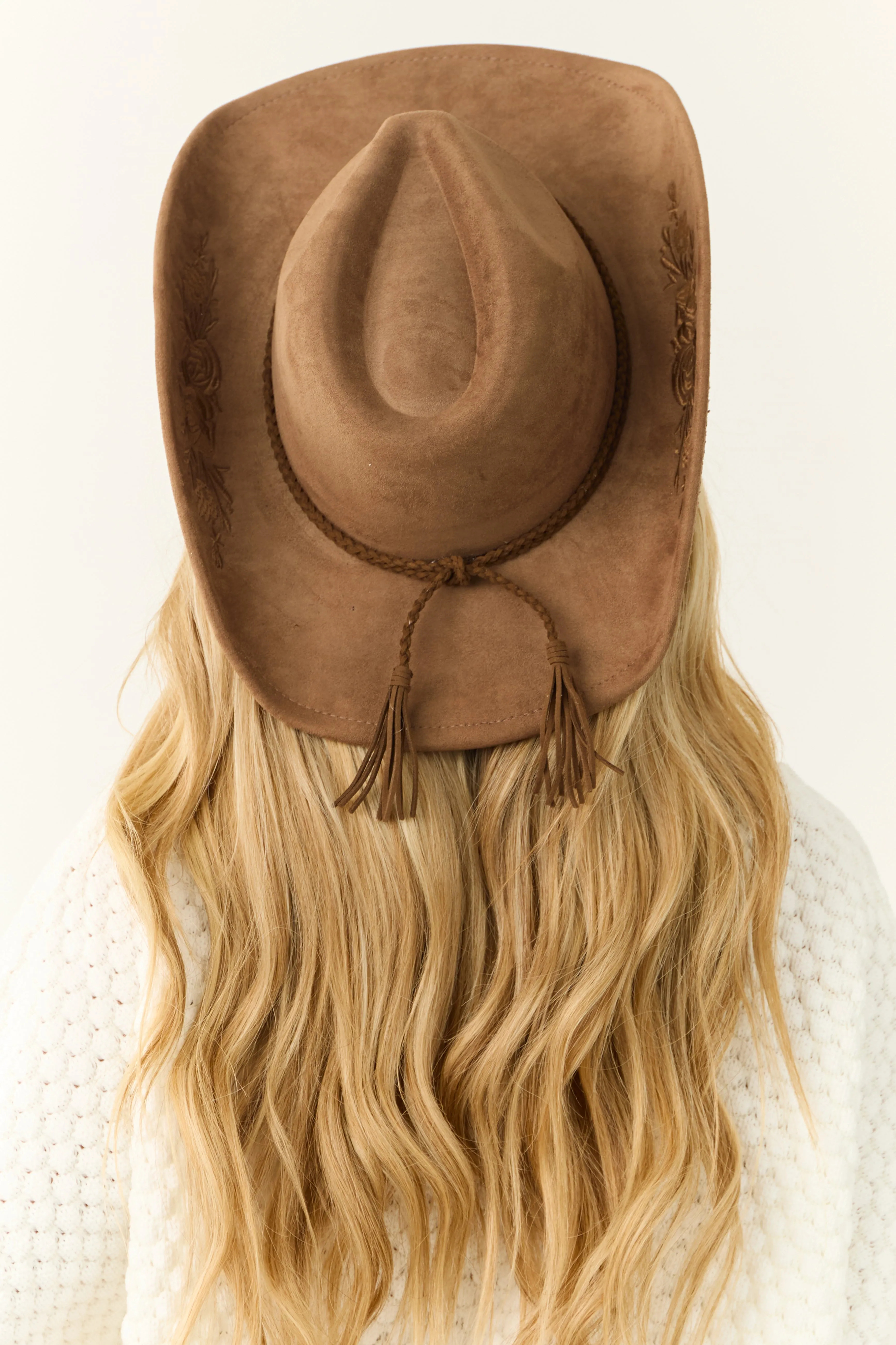 Cognac Braided Band Rose Embroidered Cowboy Hat sold by Lime Lush product image thumbnail 4