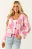 Bubblegum and Cream Checkered Print Cardigan sold by Lime Lush