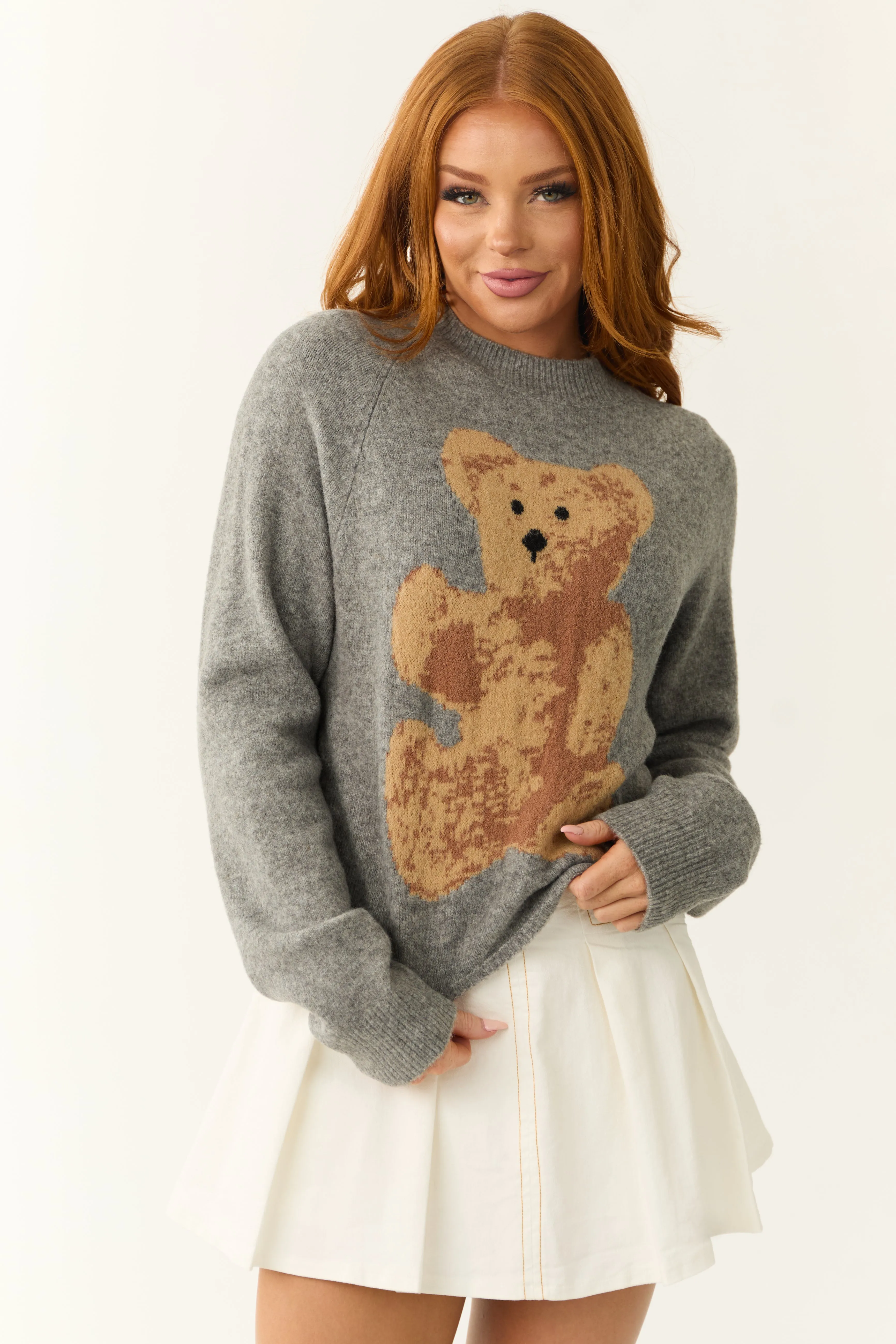 Steel Teddy Bear Graphic Semi Cropped Wool Sweater sold by Lime Lush