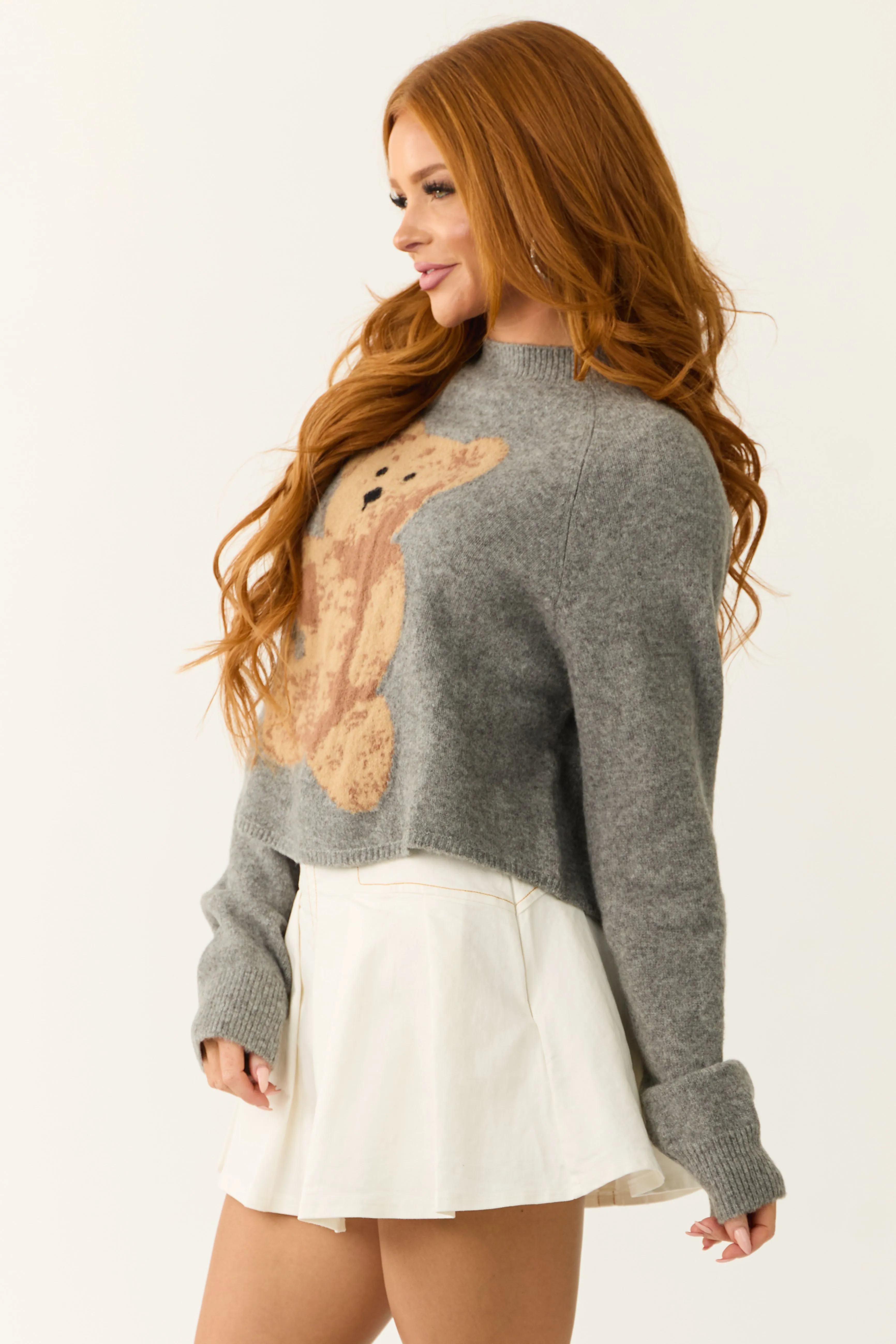 Steel Teddy Bear Graphic Semi Cropped Wool Sweater sold by Lime Lush product image thumbnail 5