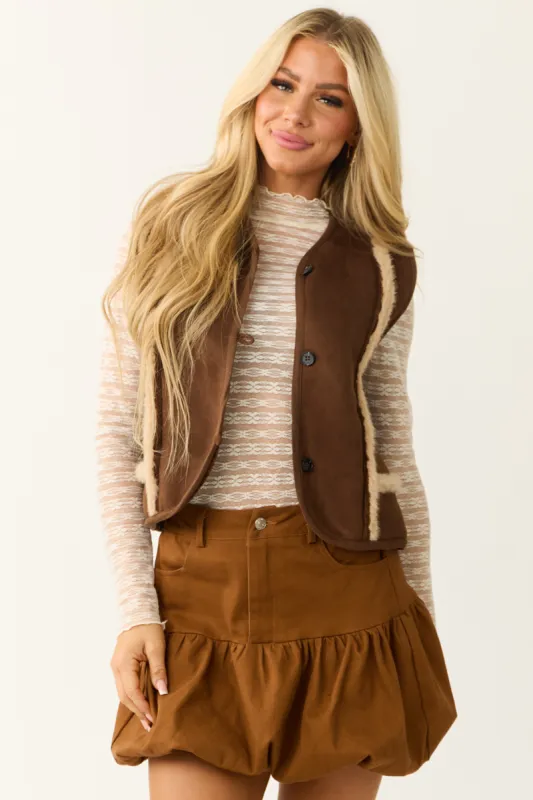 Sepia Faux Suede Fur Trim Thick Vest sold by Lime Lush