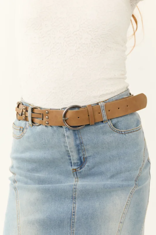 Peanut Layered Faux Leather Strand Studded Belt sold by Lime Lush