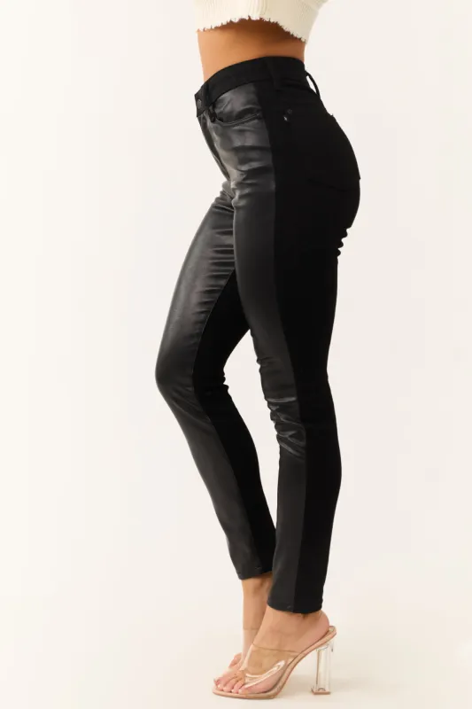 Judy Blue Black Faux Leather Denim Skinny Jeans sold by Lime Lush