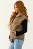 Taupe Zip Up Sherpa Vest with Drawstring Waist sold by Lime Lush