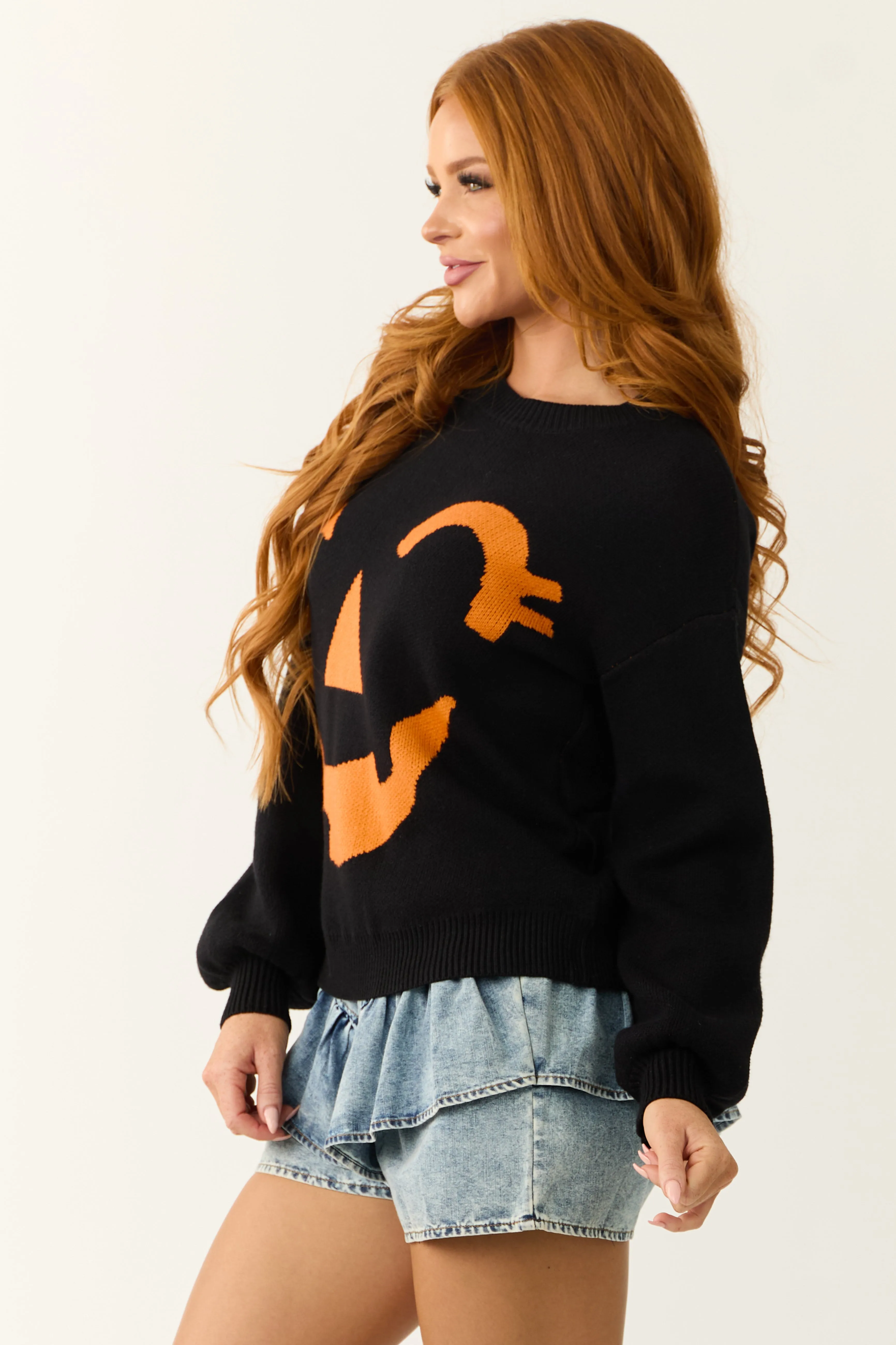 Black Jack-O-Lantern Graphic Soft Knit Sweater sold by Lime Lush product image thumbnail 4