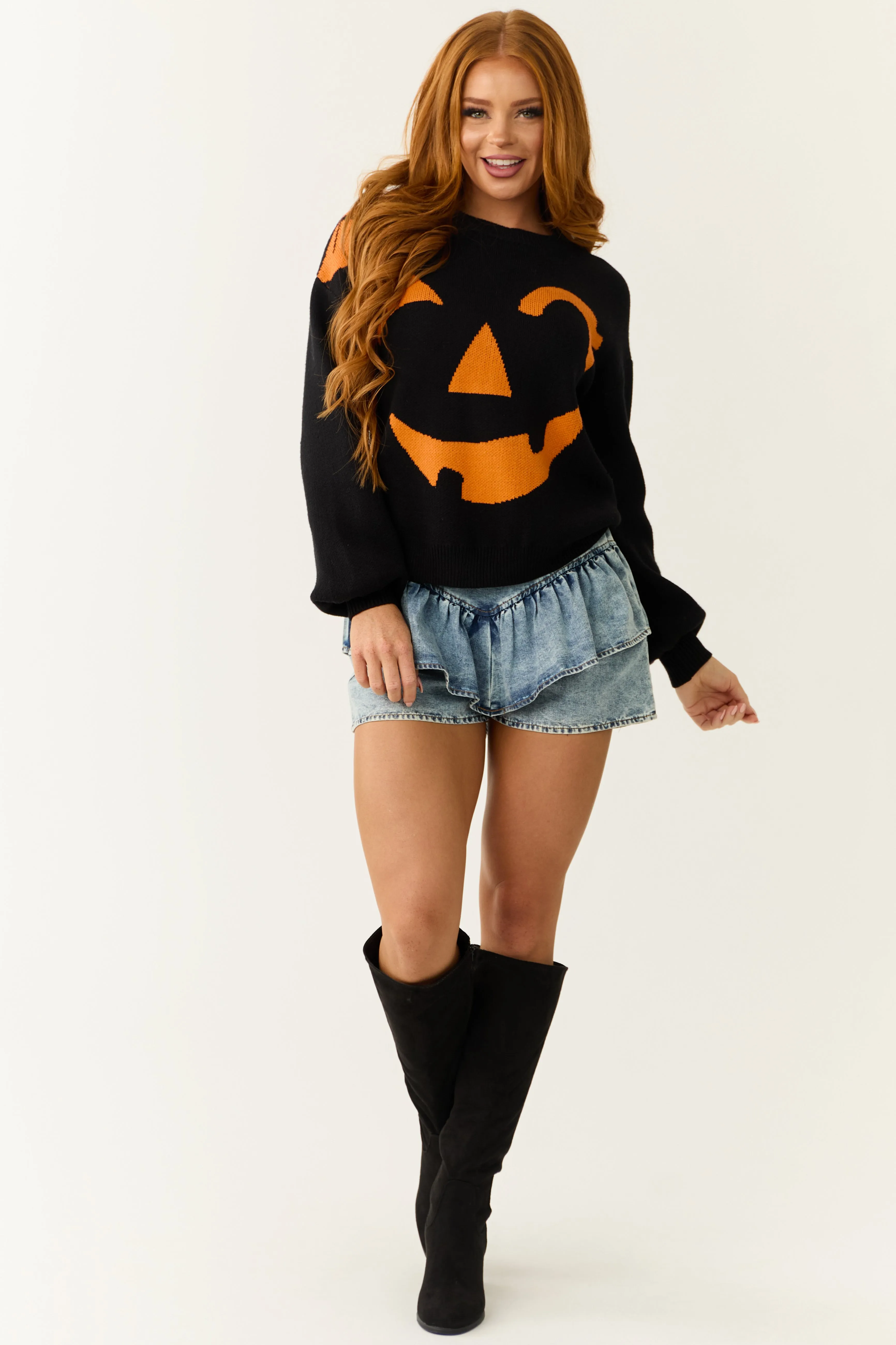 Black Jack-O-Lantern Graphic Soft Knit Sweater sold by Lime Lush product image thumbnail 2