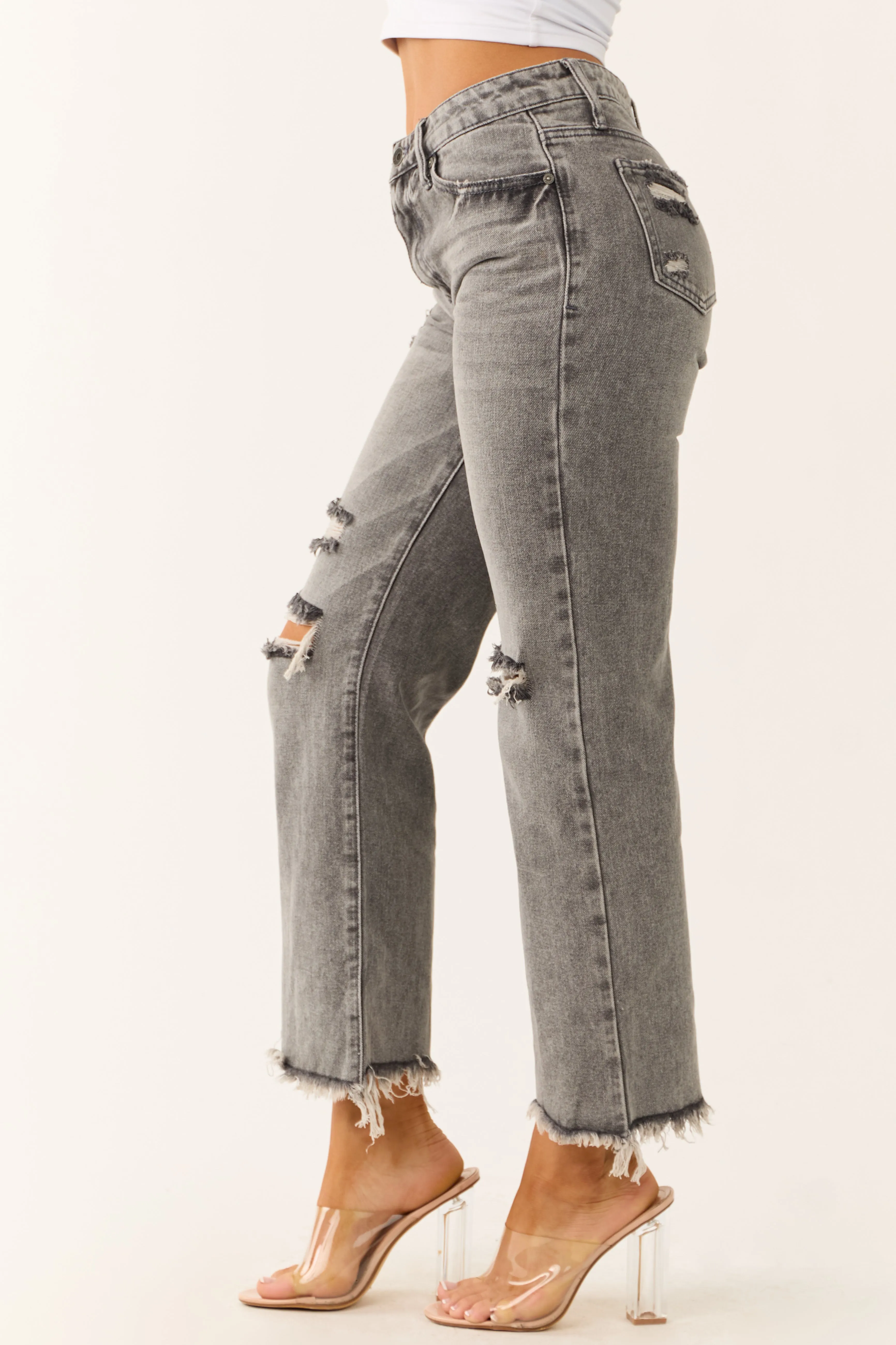 Special A Steel Distressed High Rise Mom Jeans sold by Lime Lush product image thumbnail 3