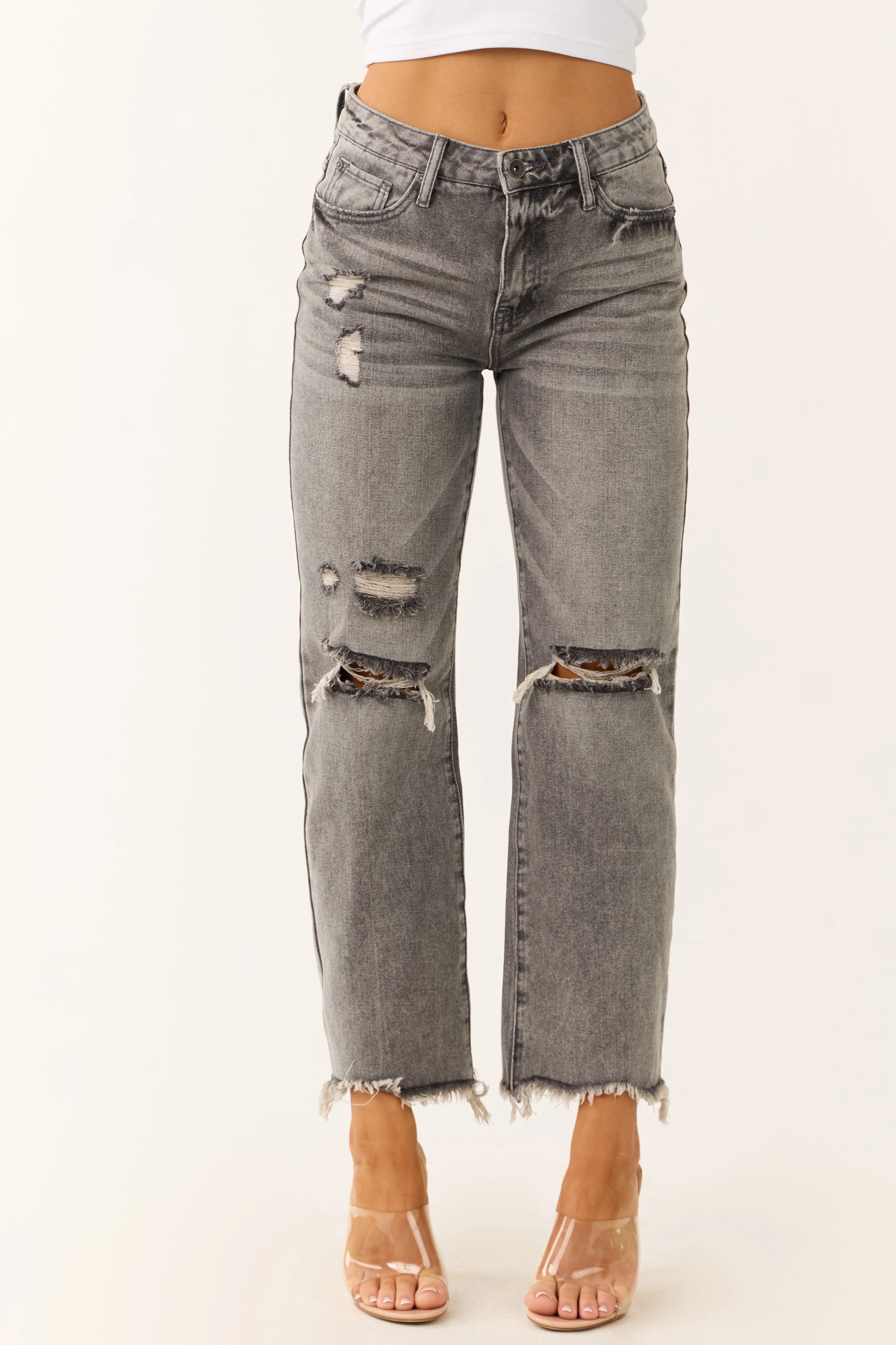 Special A Steel Distressed High Rise Mom Jeans sold by Lime Lush