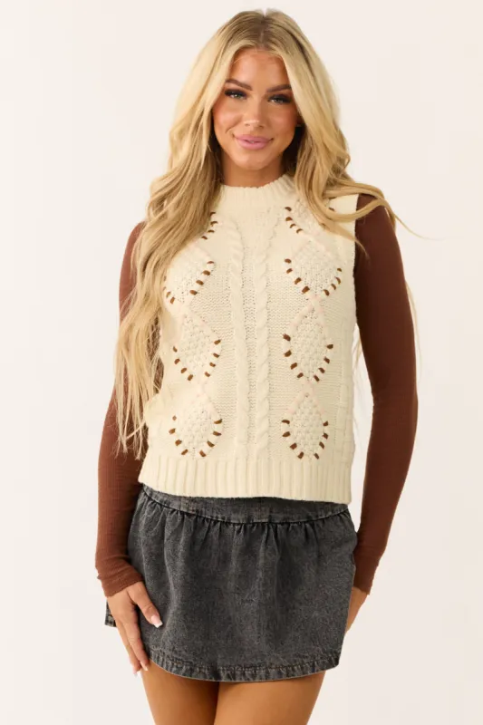 Vanilla Cable Knit Yarn Detail Sweater Vest sold by Lime Lush