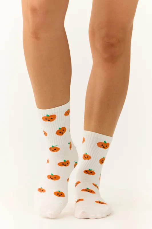 White Jack-O-Lantern Halloween Graphic Crew Socks sold by Lime Lush