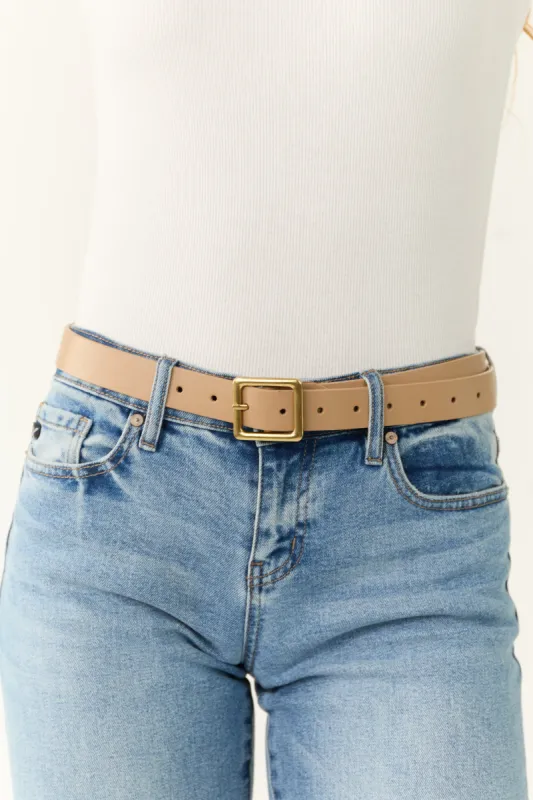 Desert Sand Real Leather Belt with Gold Buckle sold by Lime Lush