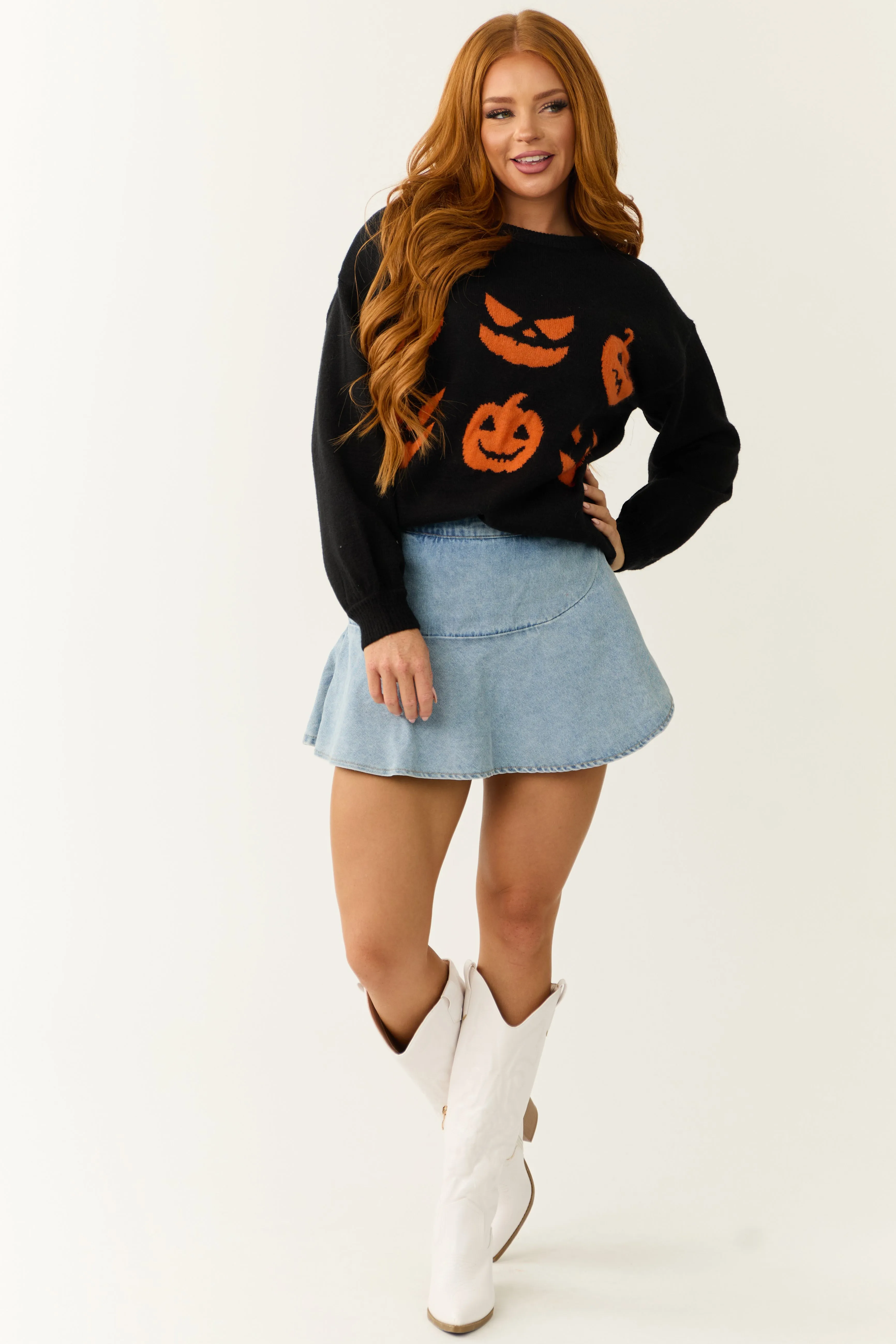 Black Halloween Pumpkin Graphic Knit Sweater sold by Lime Lush product image thumbnail 3