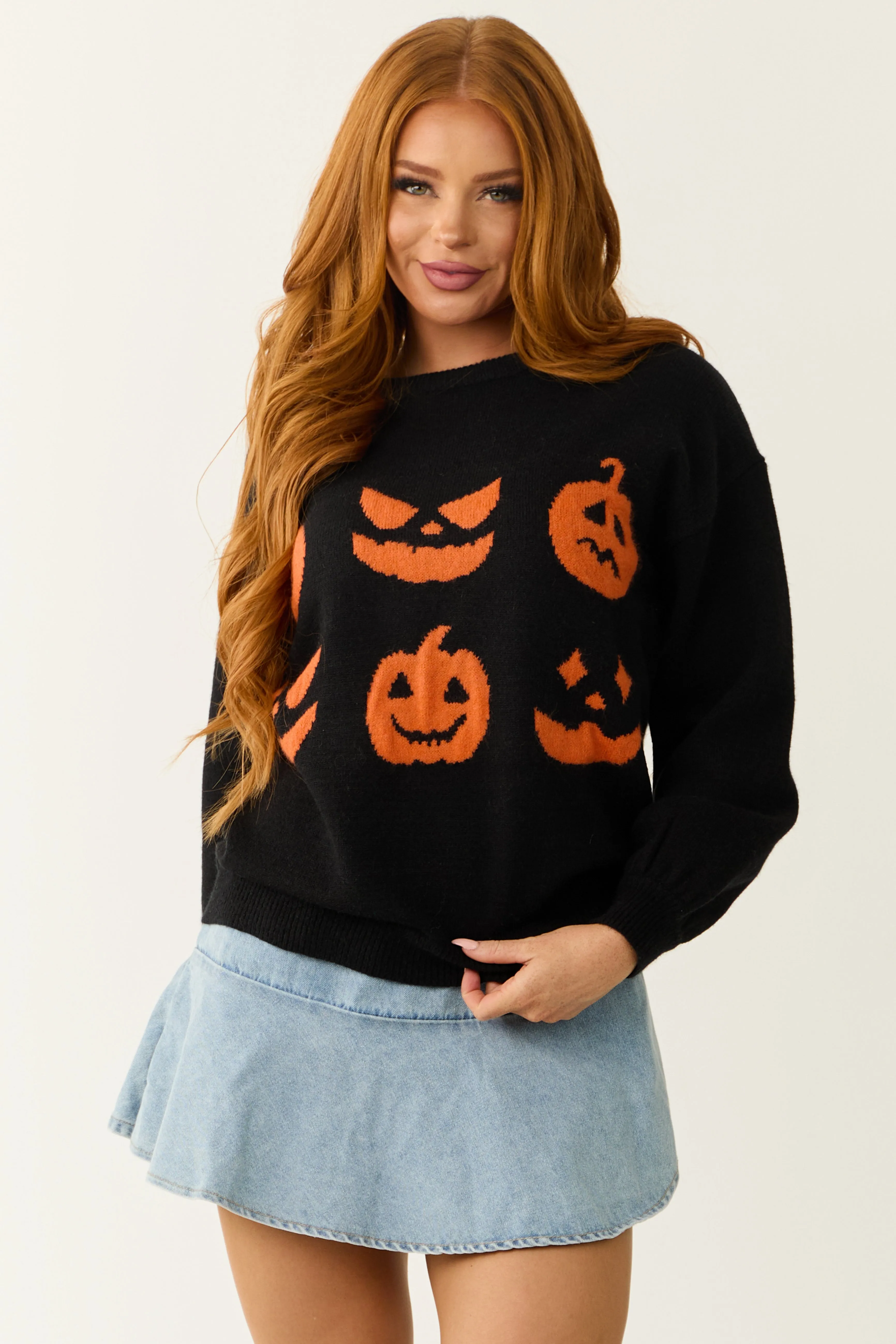 Black Halloween Pumpkin Graphic Knit Sweater sold by Lime Lush