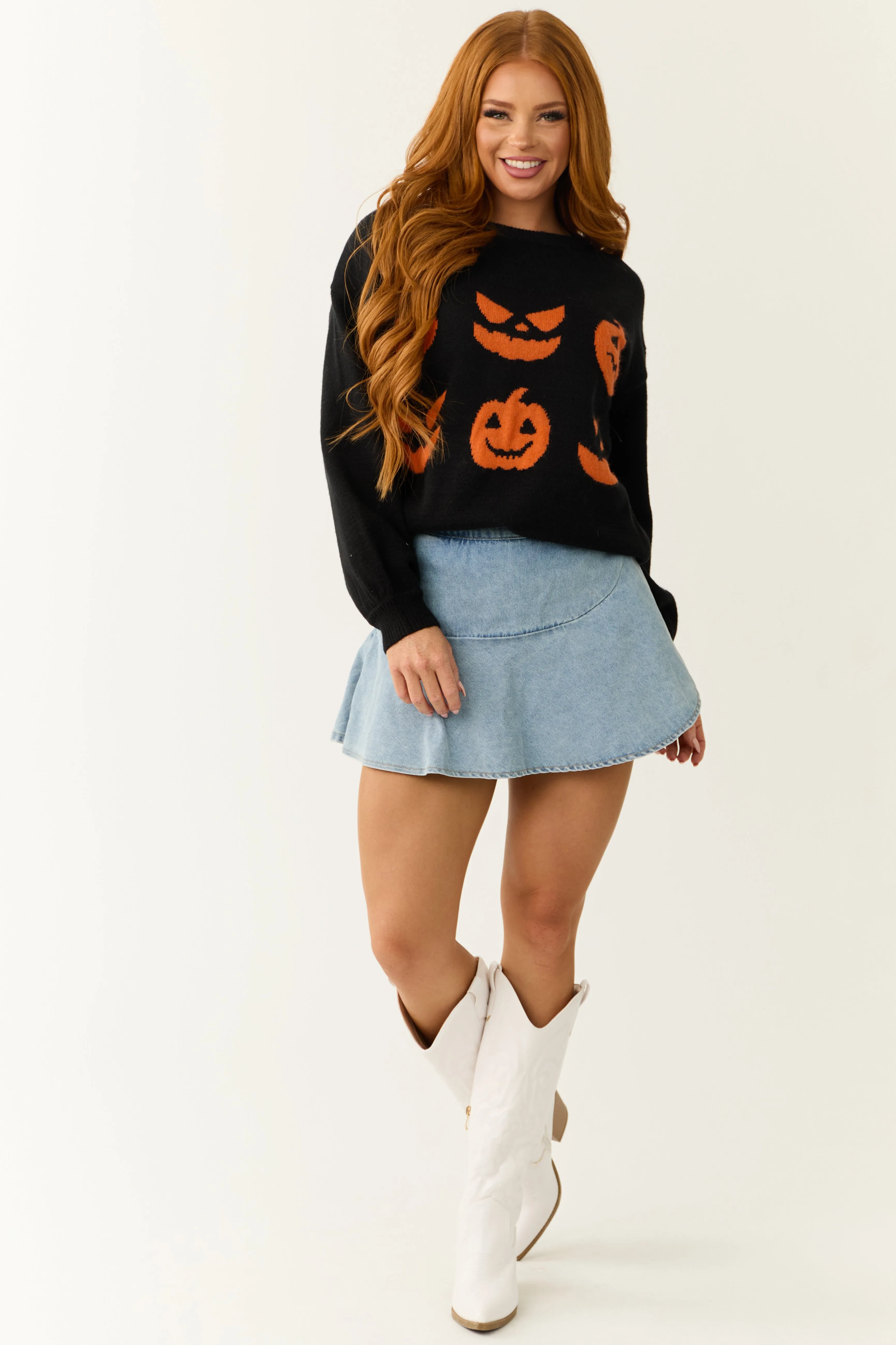 Black Halloween Pumpkin Graphic Knit Sweater sold by Lime Lush product image thumbnail 2