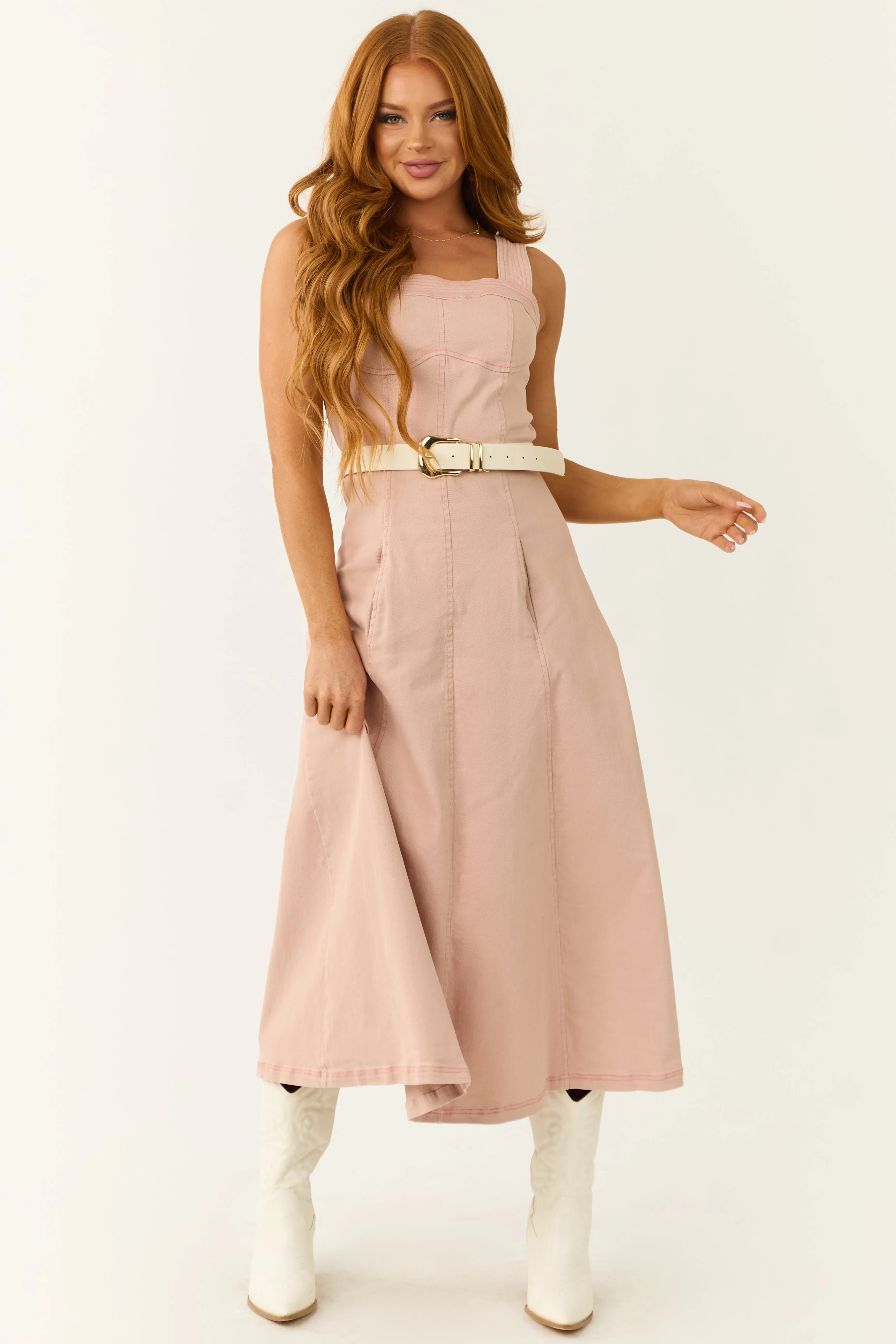Blush Denim Thick Strap Midi Dress sold by Lime Lush product image thumbnail 5