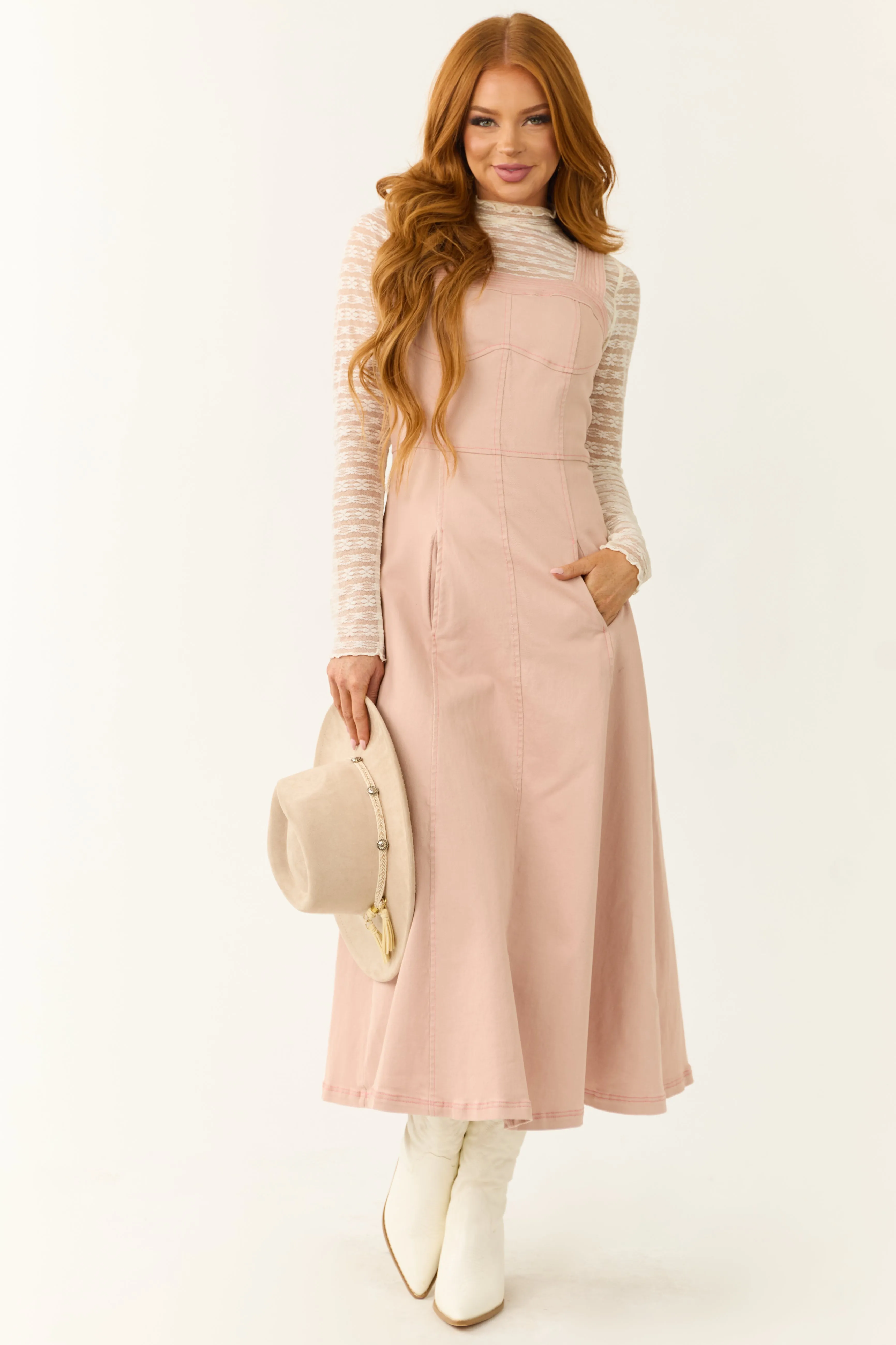 Blush Denim Thick Strap Midi Dress sold by Lime Lush product image thumbnail 4