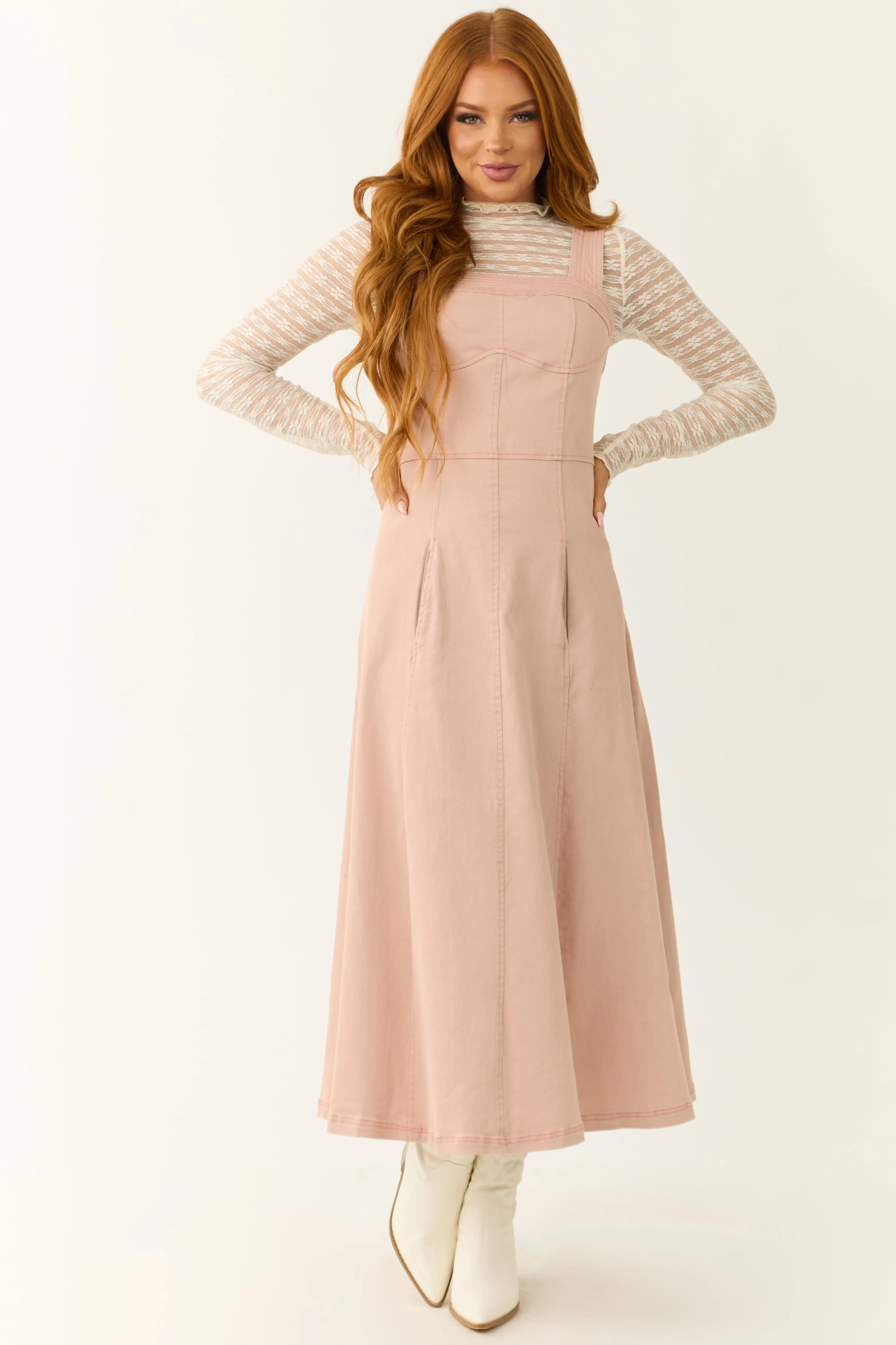Blush Denim Thick Strap Midi Dress sold by Lime Lush product image thumbnail 3