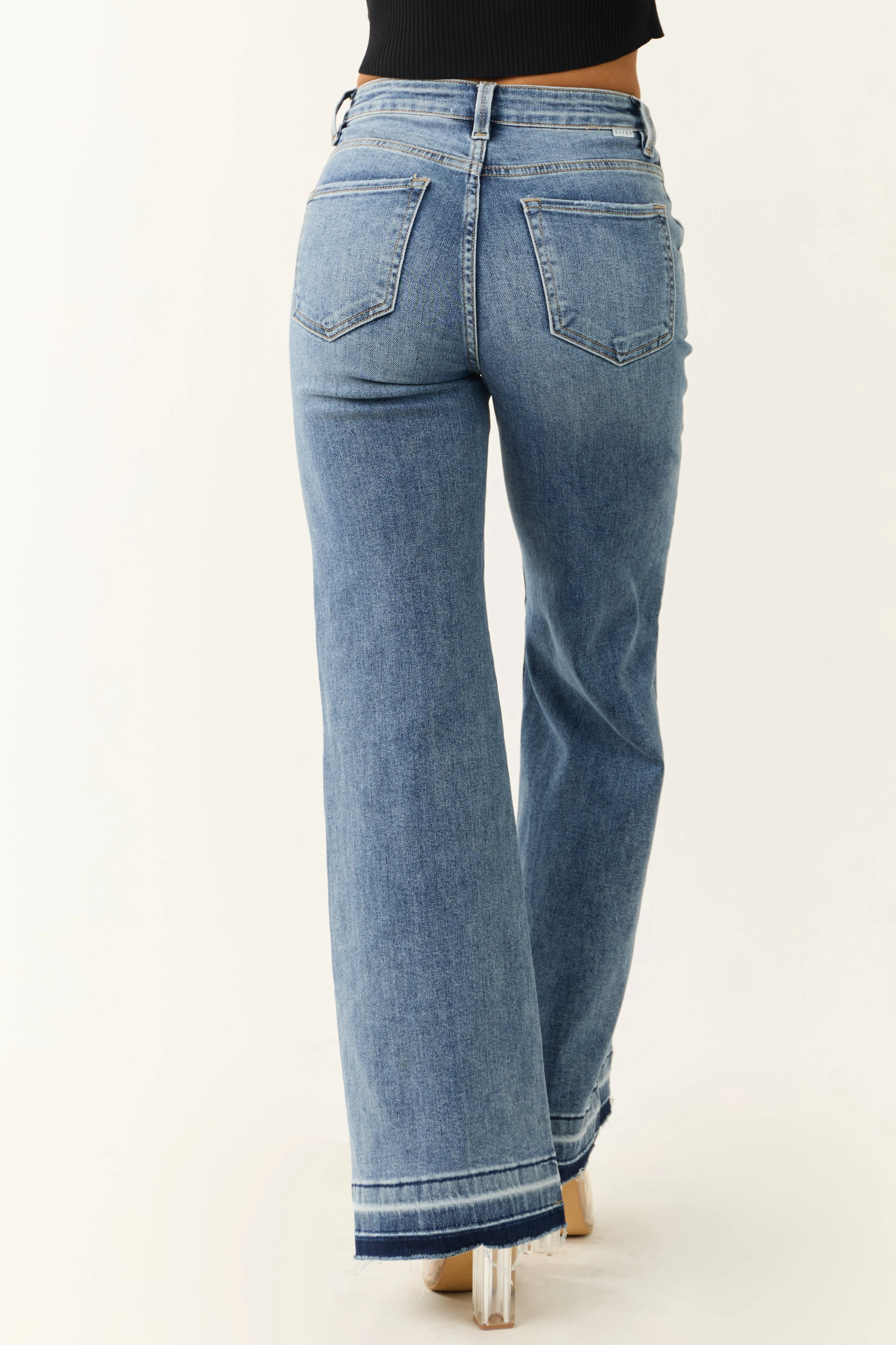 Risen Medium Wash Front Seam Wide Leg Jeans sold by Lime Lush product image thumbnail 5