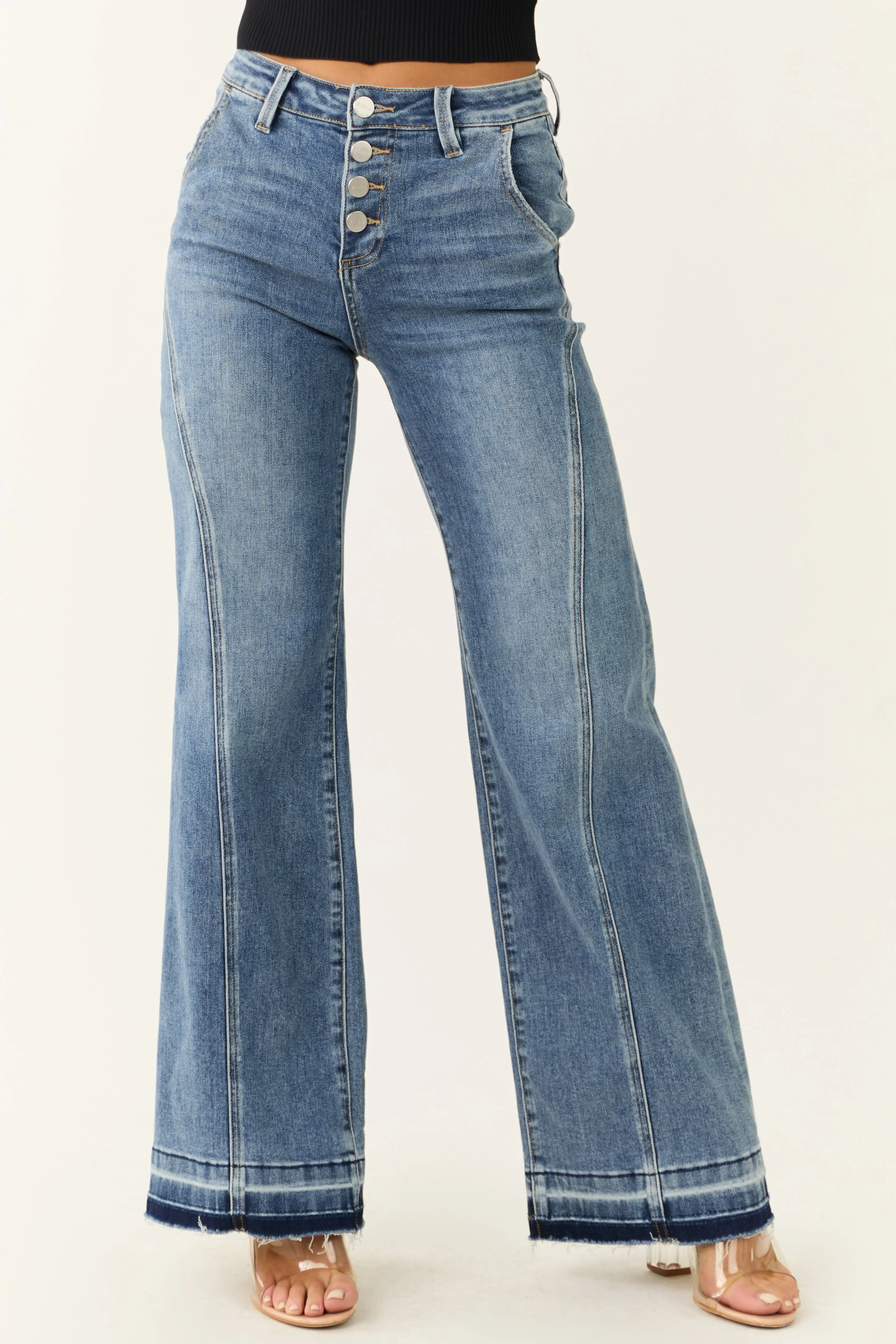Risen Medium Wash Front Seam Wide Leg Jeans sold by Lime Lush product image thumbnail 2