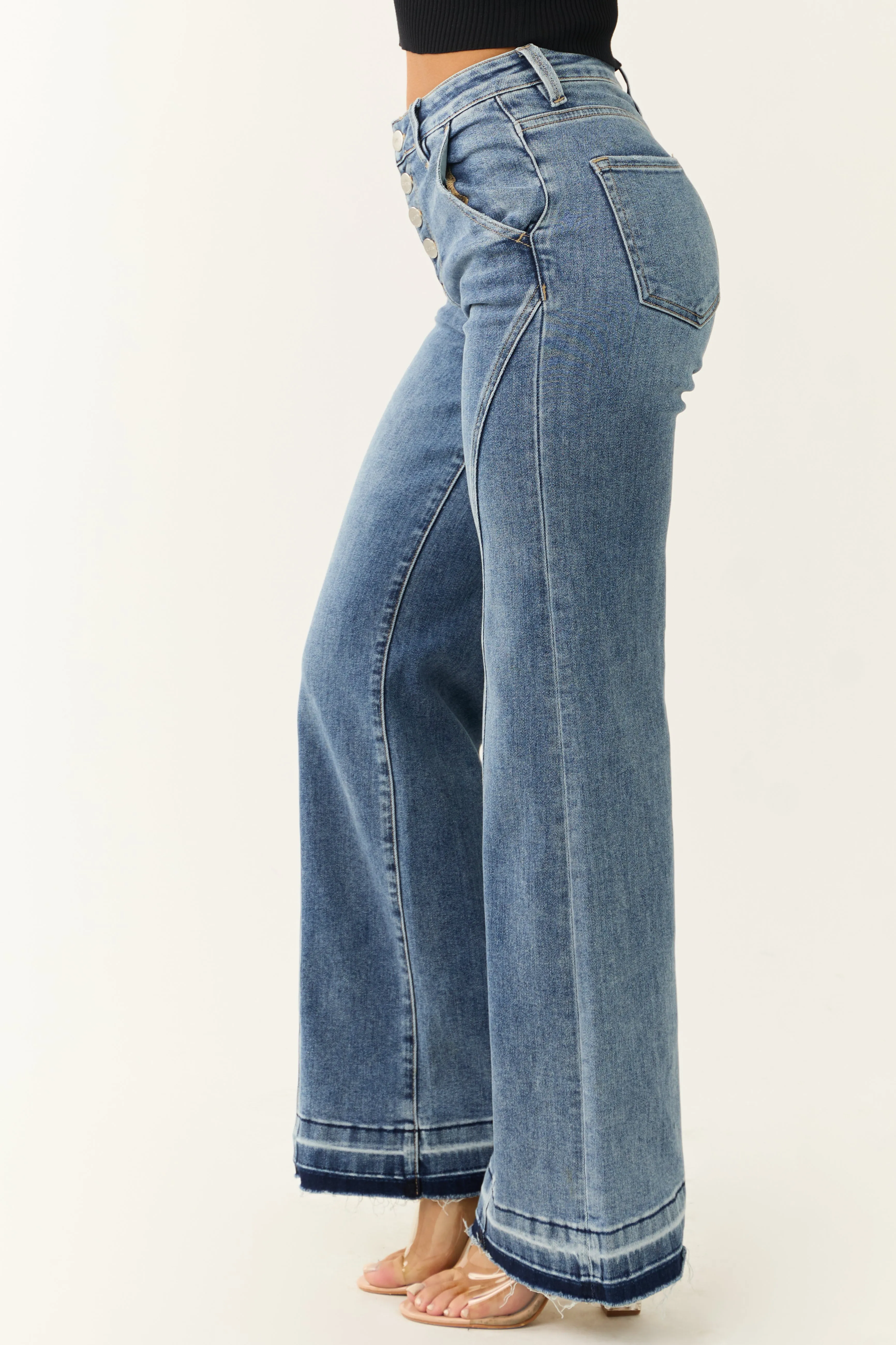 Risen Medium Wash Front Seam Wide Leg Jeans sold by Lime Lush product image thumbnail 4