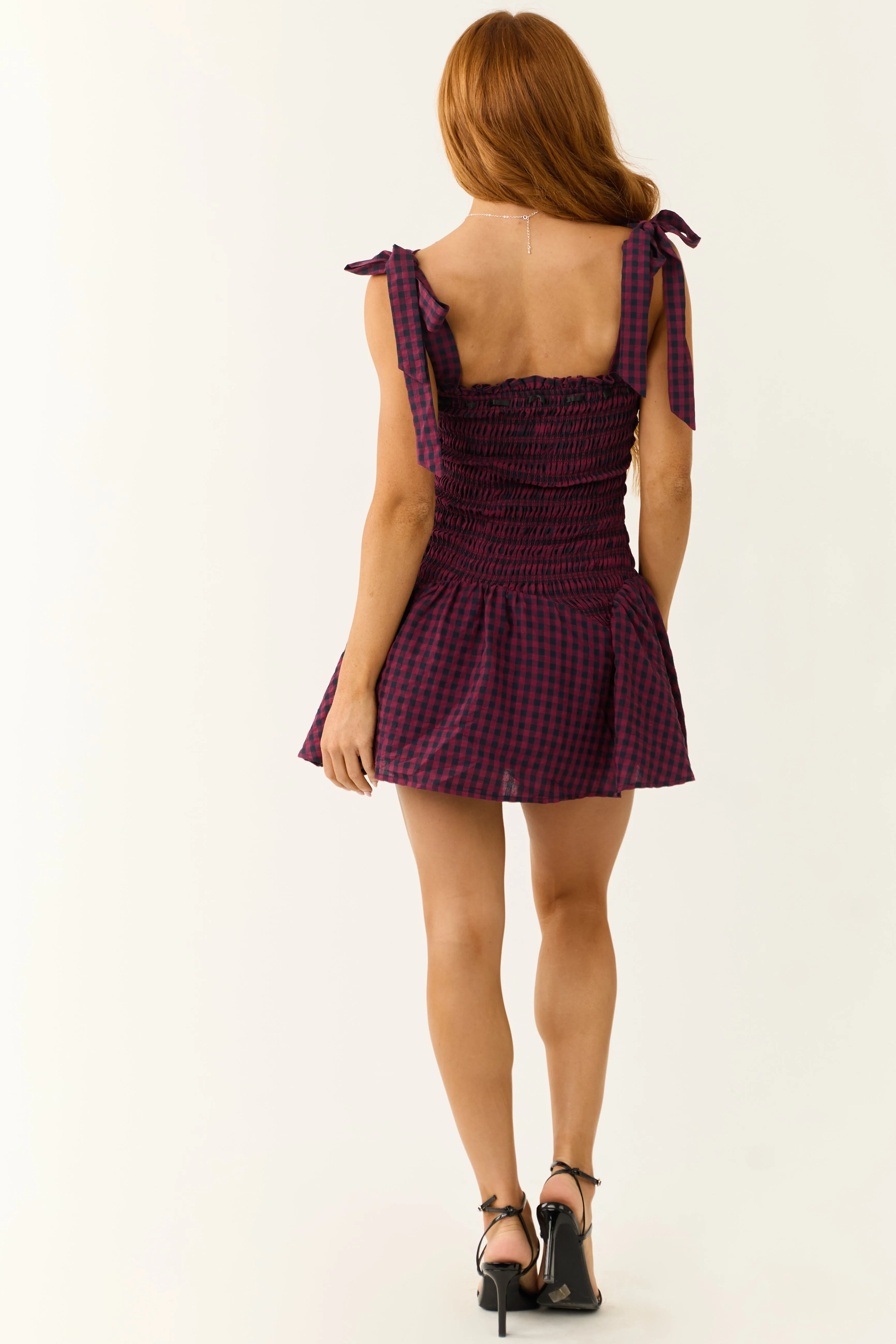 Ruby and Black Plaid Smocked Mini Dress sold by Lime Lush product image thumbnail 5