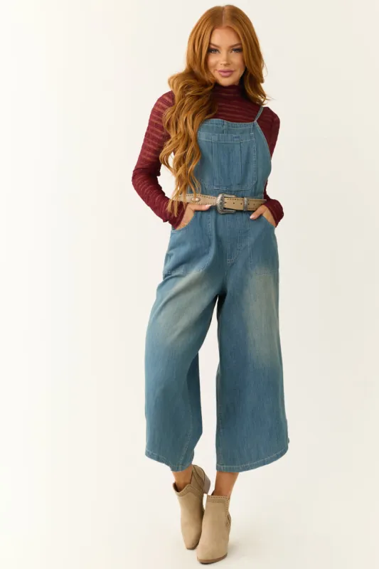 Medium Wash Denim Wide Leg Overalls Jumpsuit sold by Lime Lush