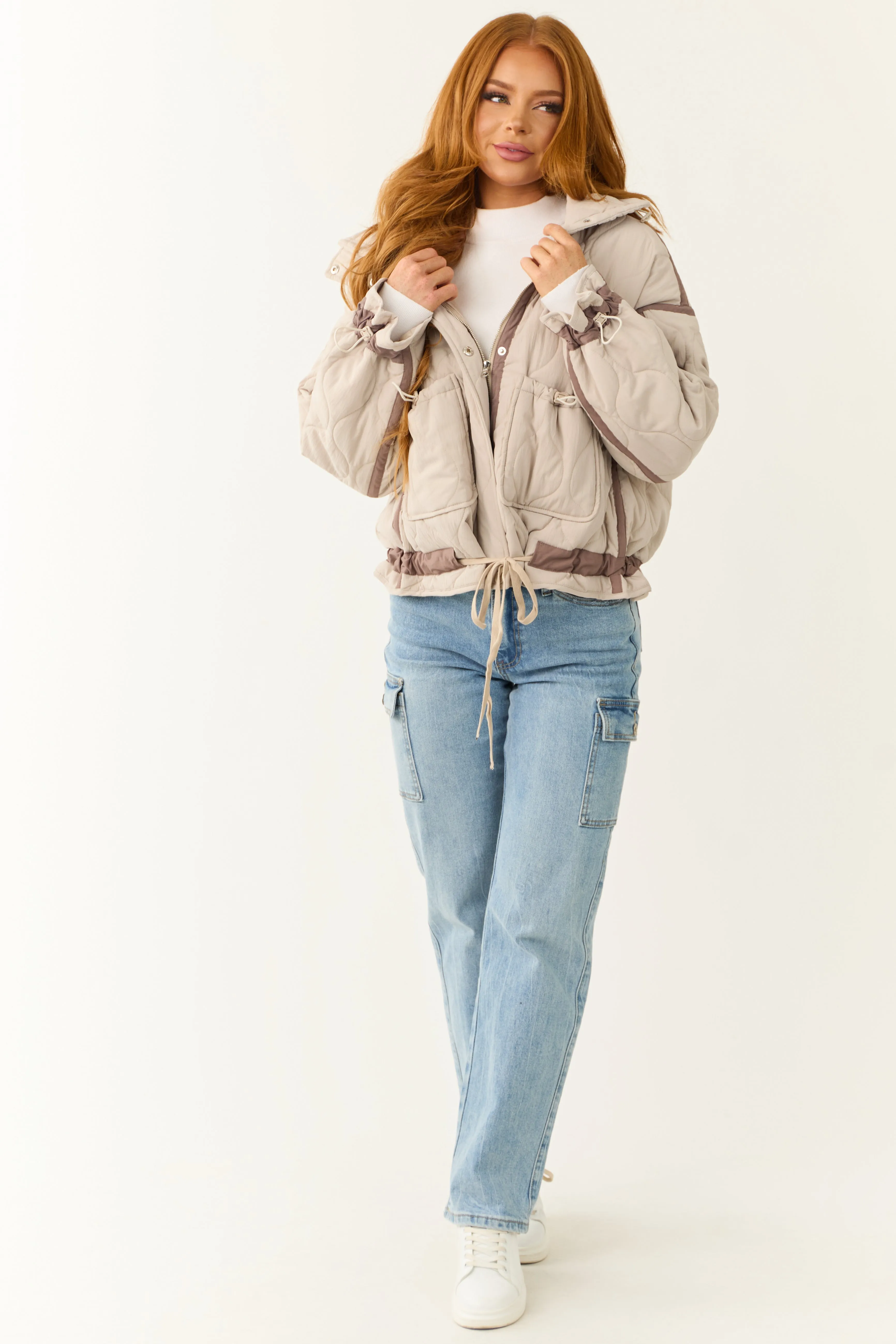 Almond Button Down Collared Puffer Jacket sold by Lime Lush product image thumbnail 2
