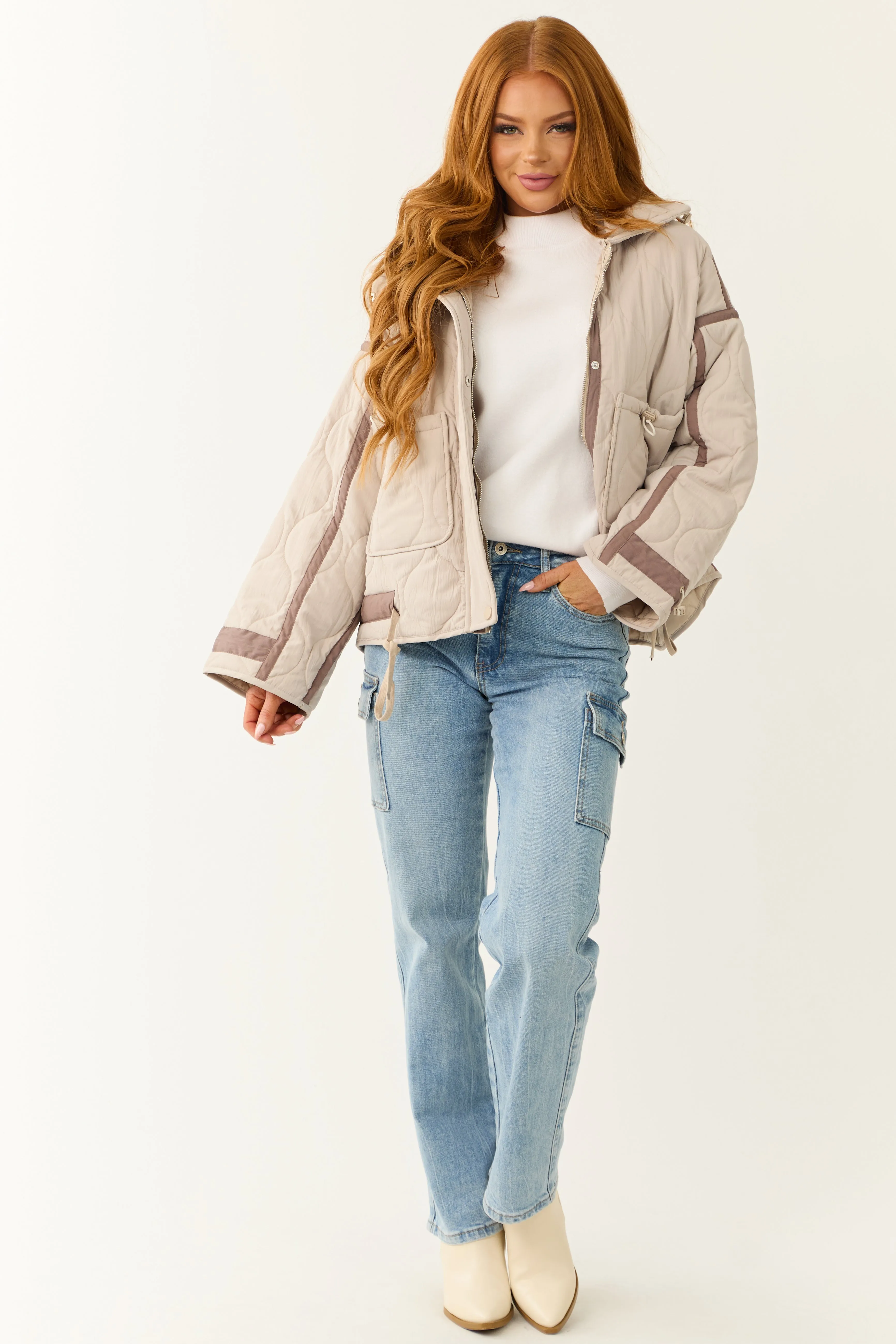 Almond Button Down Collared Puffer Jacket sold by Lime Lush product image thumbnail 4
