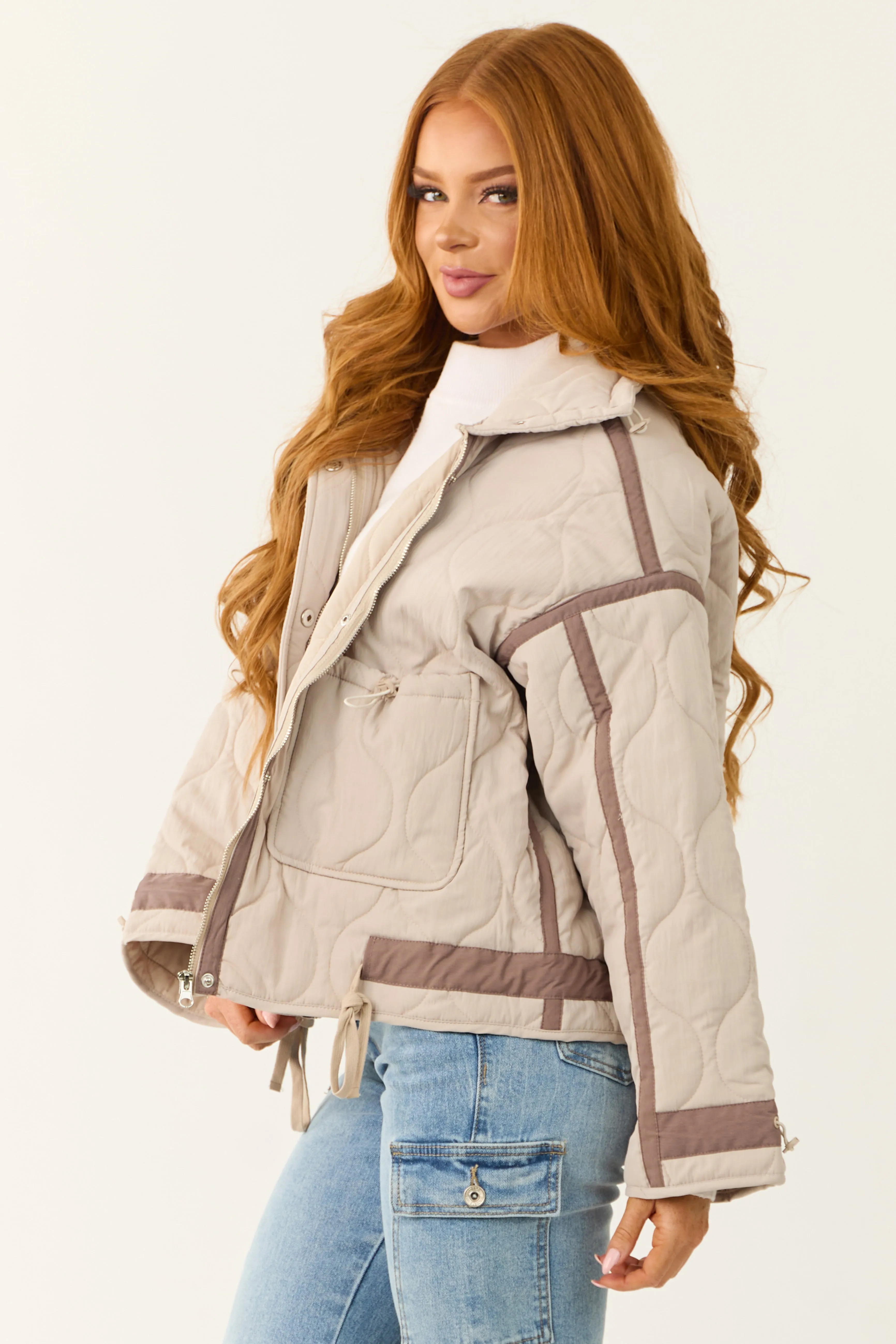 Almond Button Down Collared Puffer Jacket sold by Lime Lush product image thumbnail 5
