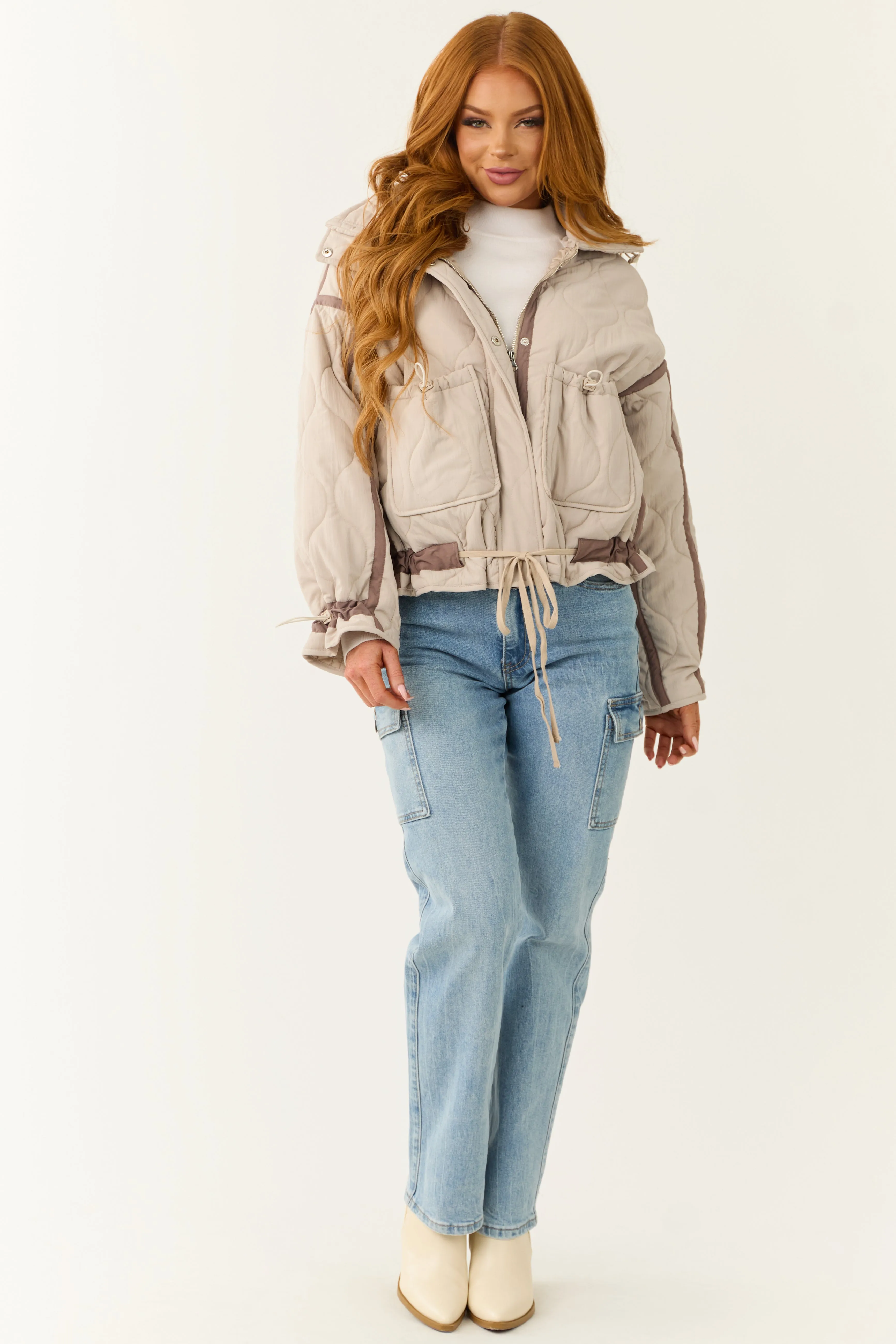 Almond Button Down Collared Puffer Jacket sold by Lime Lush product image thumbnail 3