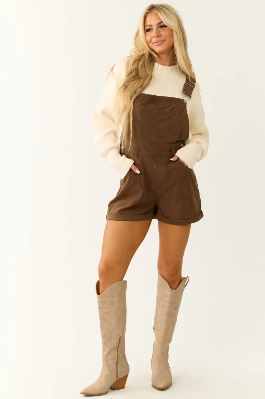 Sepia Corduroy Buckle Strap Overalls Romper sold by Lime Lush