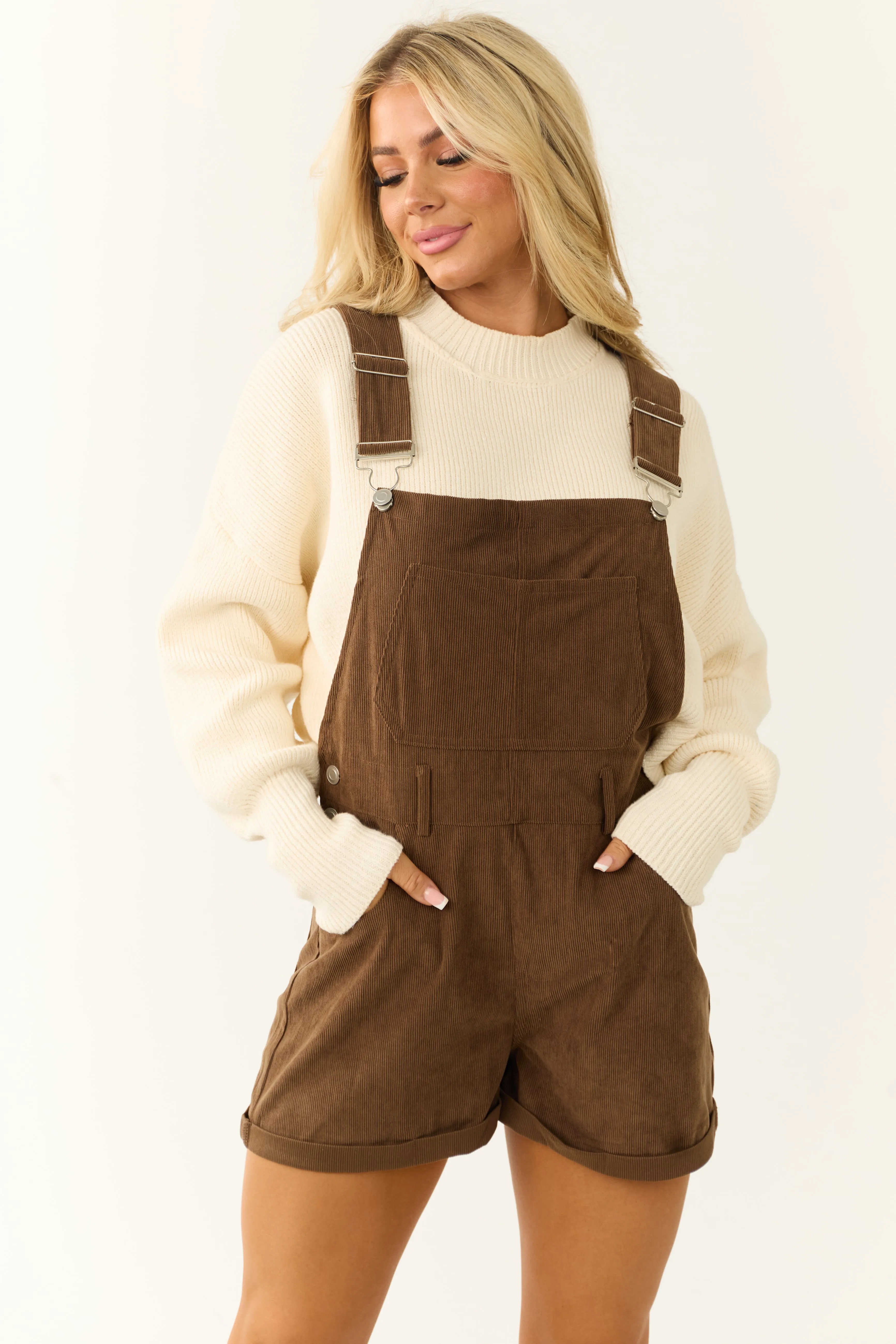 Sepia Corduroy Buckle Strap Overalls Romper sold by Lime Lush product image thumbnail 4