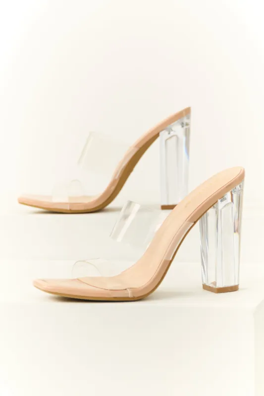 Tea Rose Clear Block Heels sold by Lime Lush