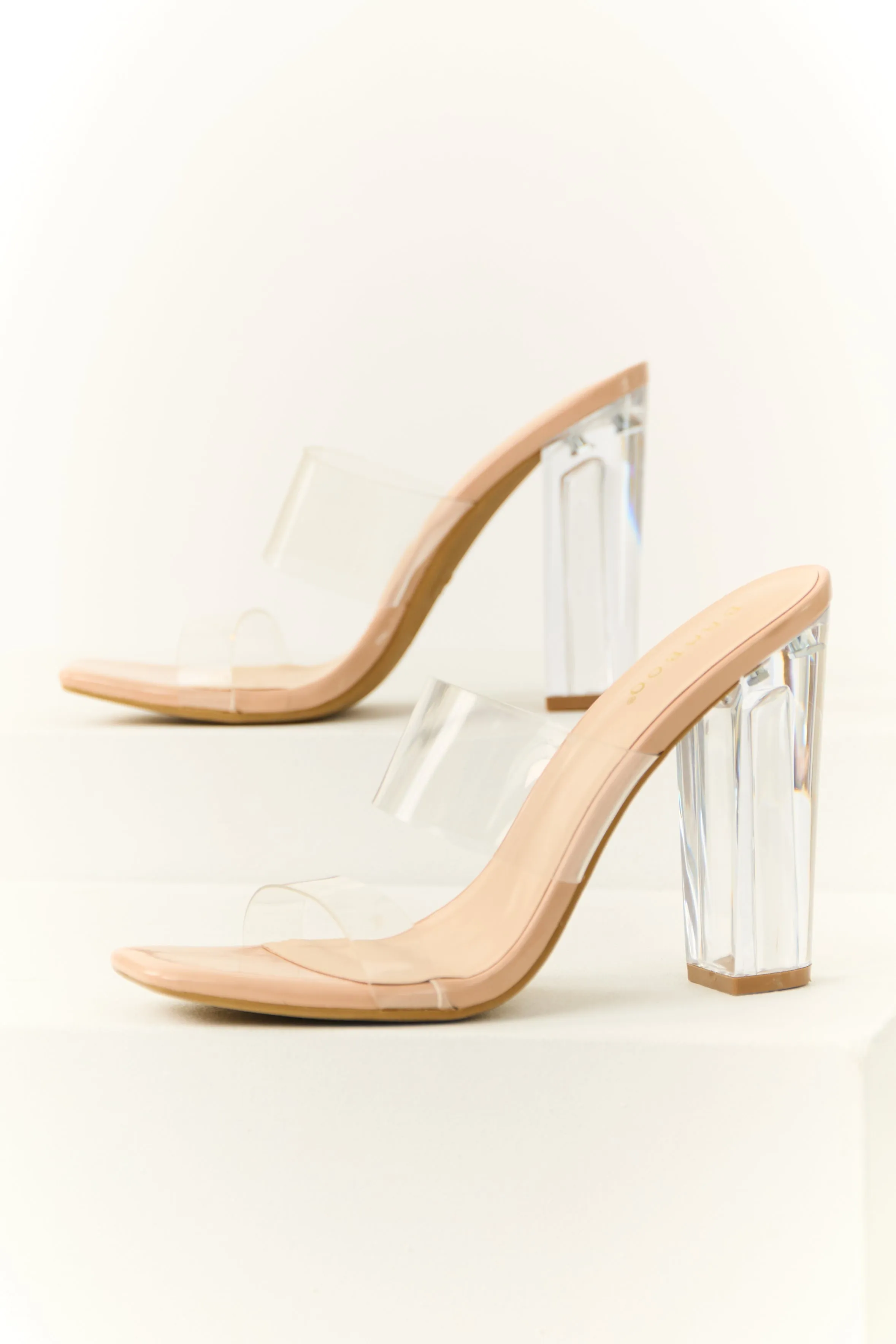 Tea Rose Clear Block Heels sold by Lime Lush