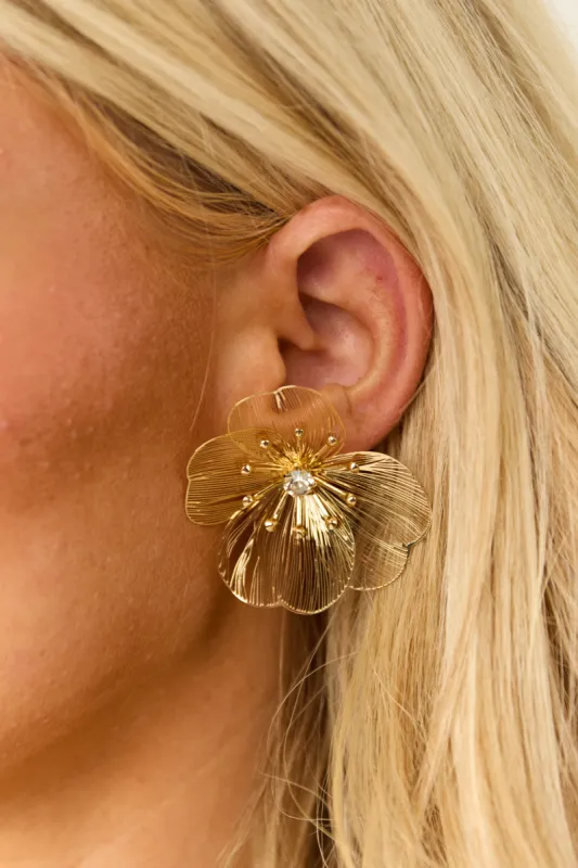 Gold Metallic Large Filigree Flower Earrings sold by Lime Lush