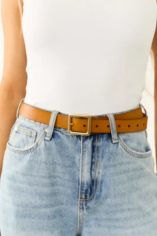 Pumpkin Real Leather Belt with Gold Buckle sold by Lime Lush