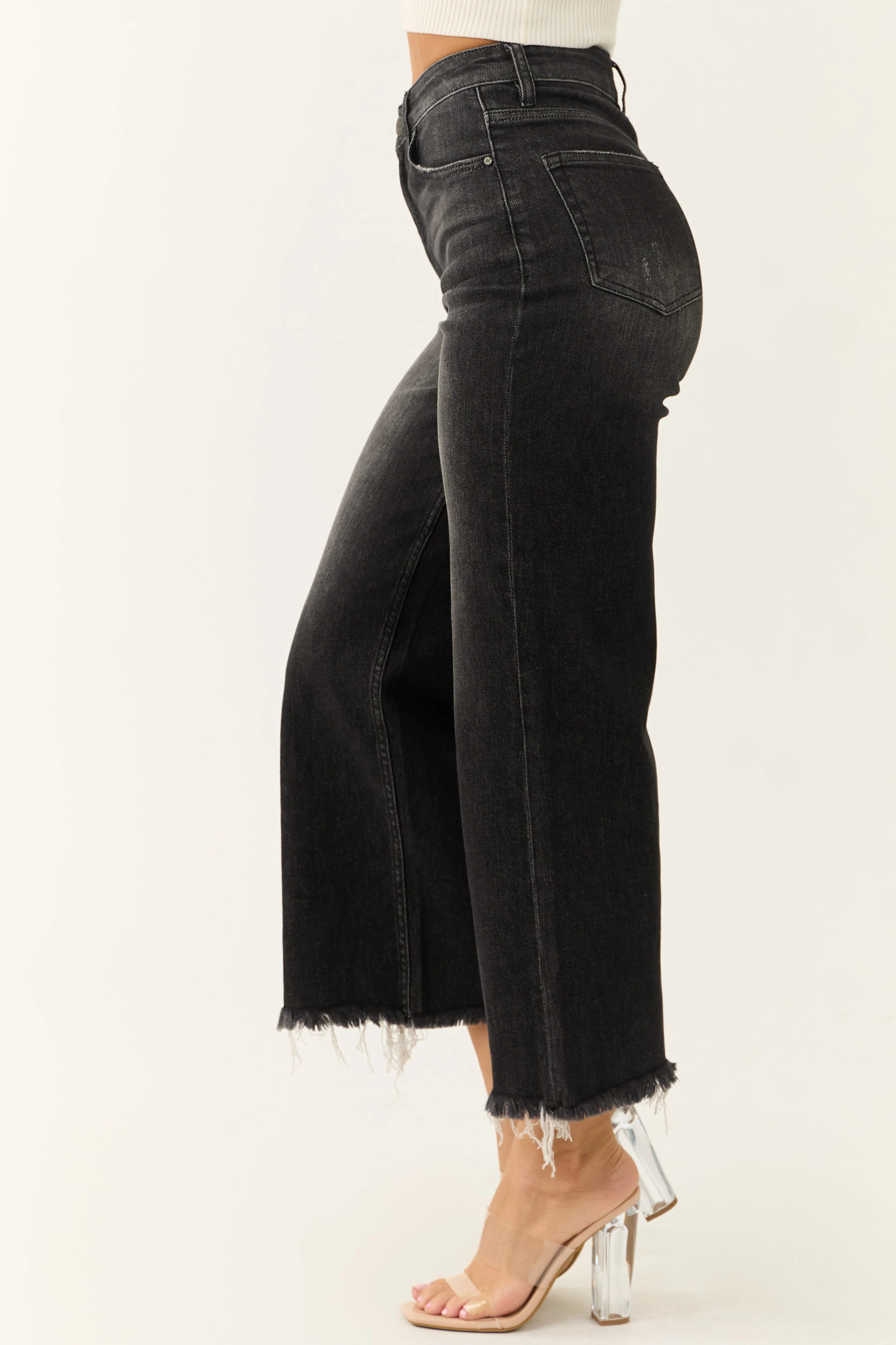 Risen Black Wide Leg Frayed Hem Cropped Jeans sold by Lime Lush product image thumbnail 3