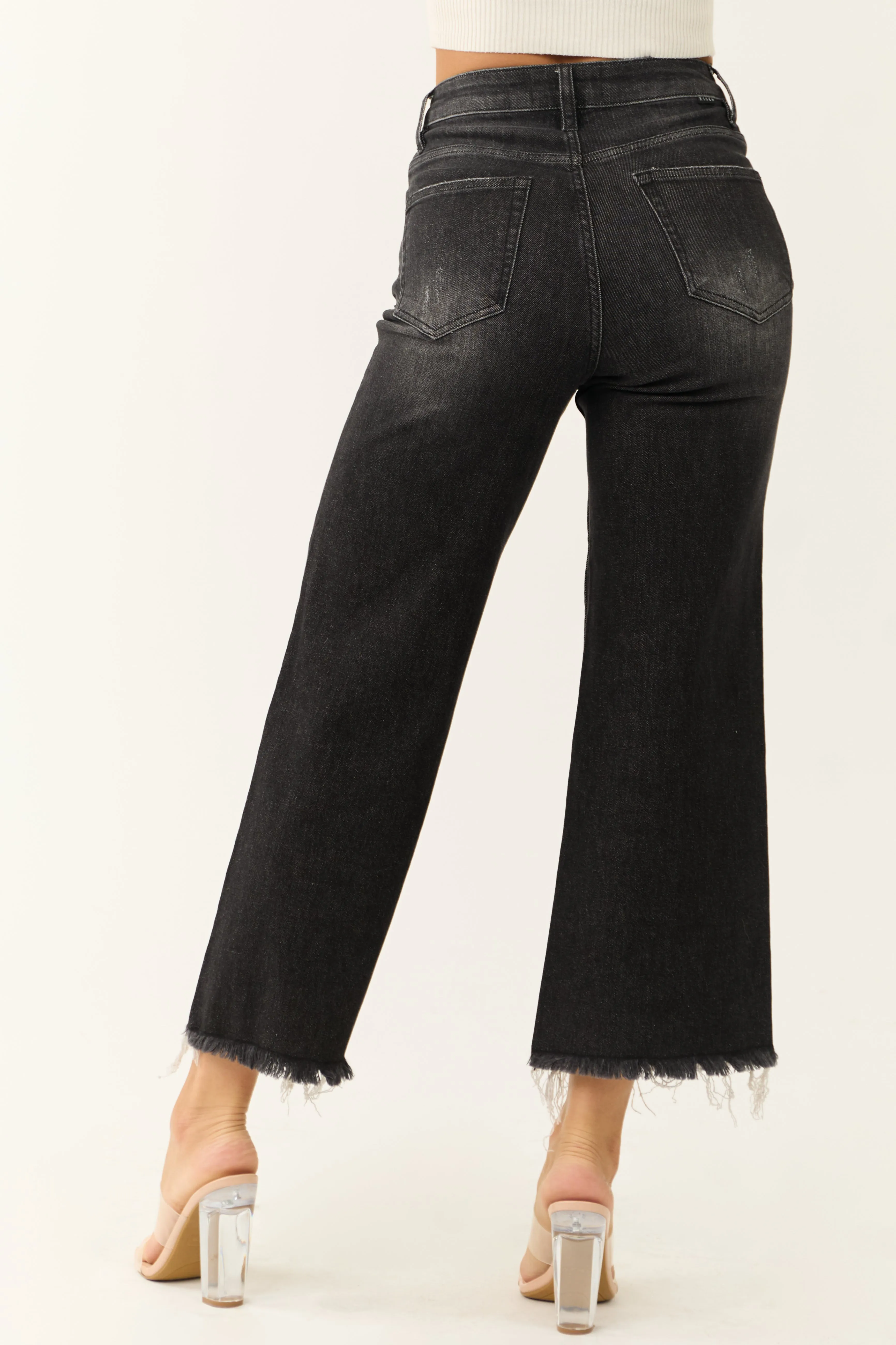 Risen Black Wide Leg Frayed Hem Cropped Jeans sold by Lime Lush product image thumbnail 4
