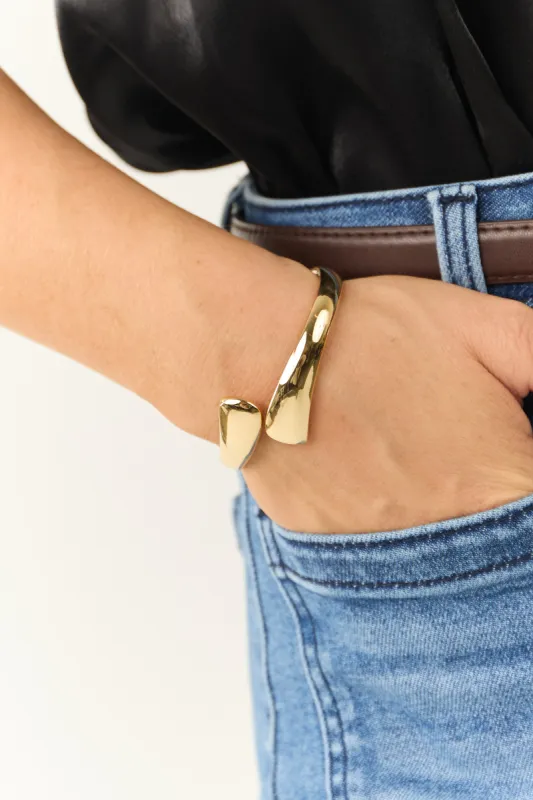 Gold Metallic Wide Hinge Bangle Bracelet sold by Lime Lush