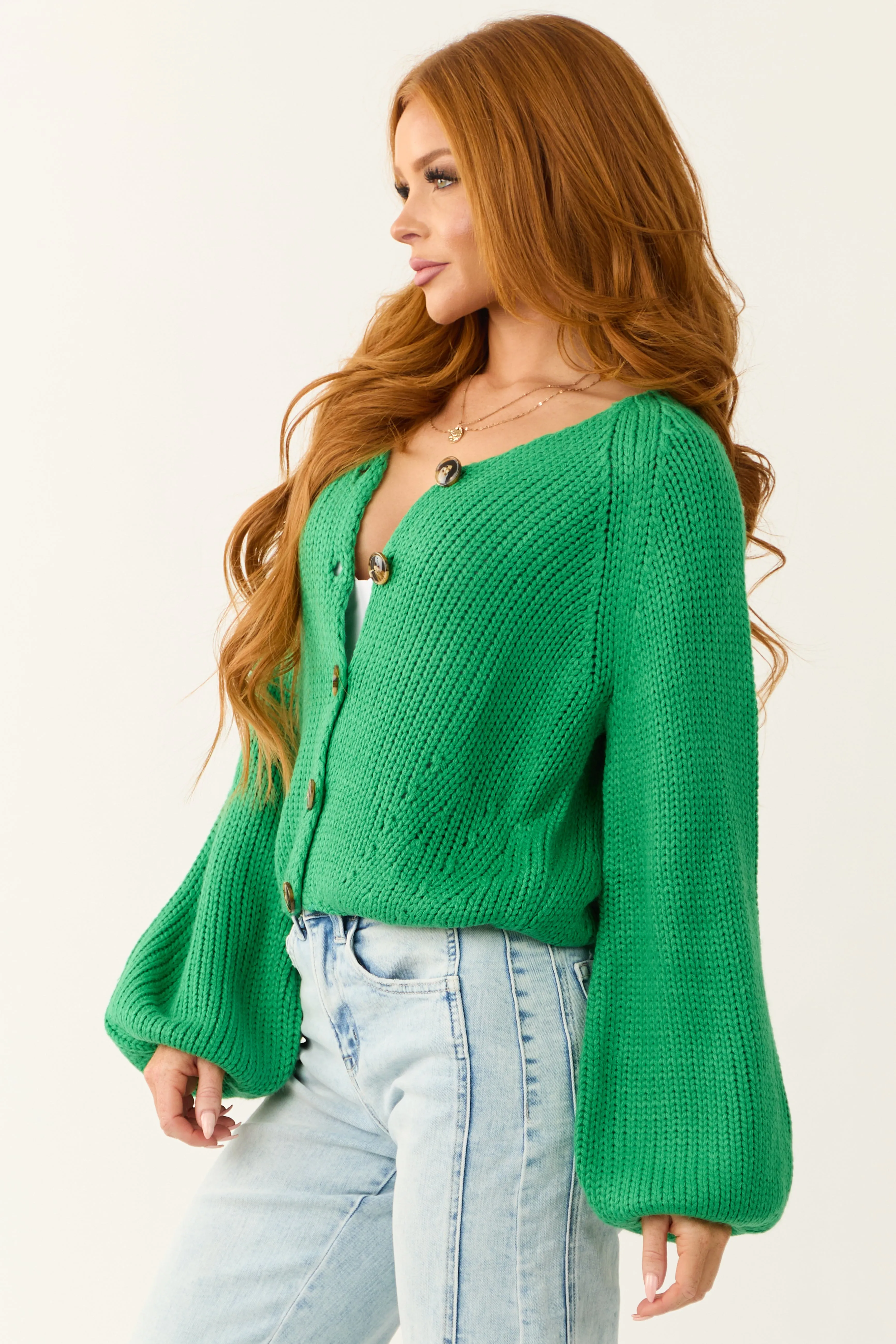 Kelly Green Button Down Long Sleeve Cardigan sold by Lime Lush product image thumbnail 5