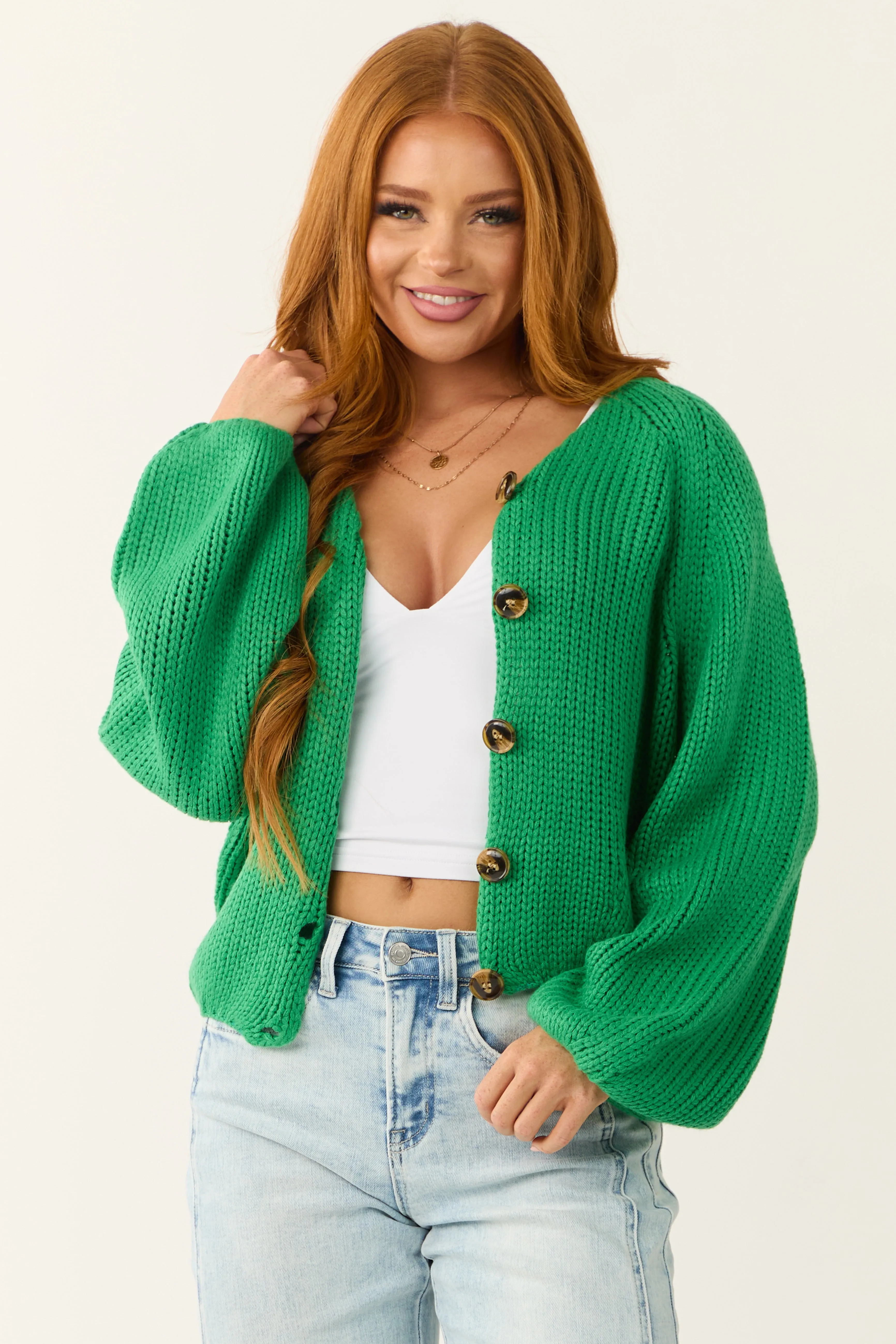 Kelly Green Button Down Long Sleeve Cardigan sold by Lime Lush