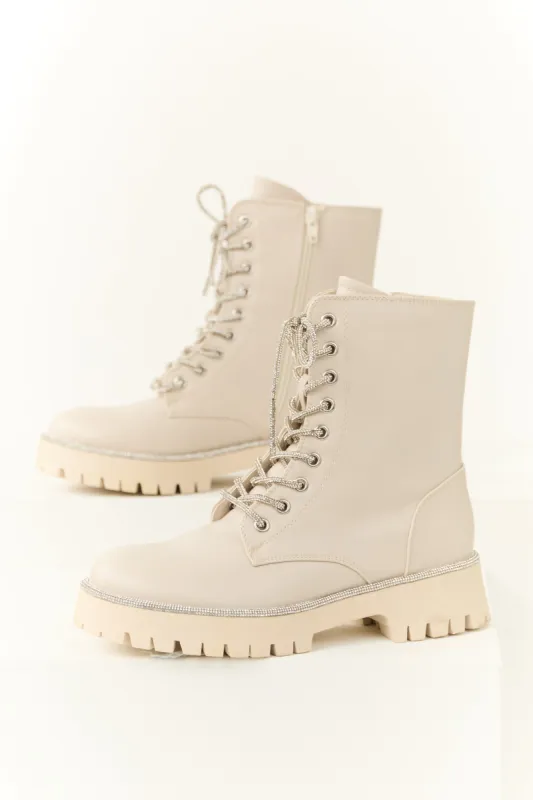 Coconut Rhinestone Detail Platform Combat Boots sold by Lime Lush