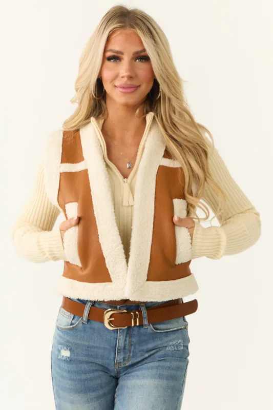 Caramel Faux Leather Sherpa Lined Vest sold by Lime Lush