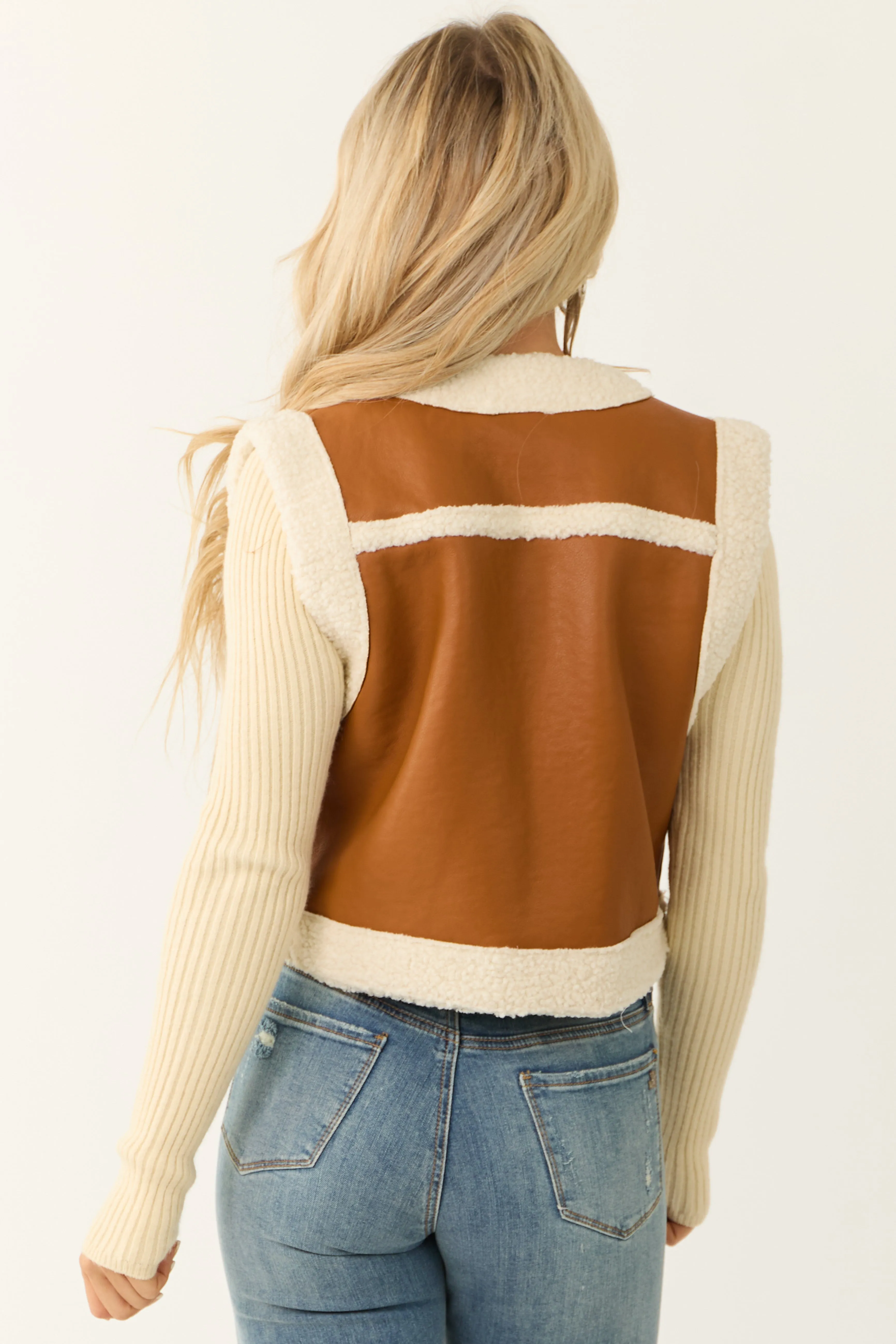 Caramel Faux Leather Sherpa Lined Vest sold by Lime Lush product image thumbnail 5