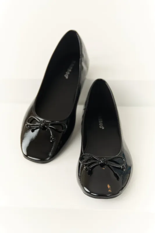 Black Faux Leather Bow Detail Slip On Flats sold by Lime Lush