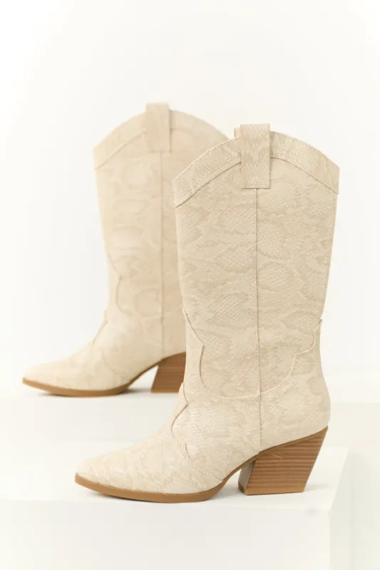 Vanilla Snakeskin Pattern Tall Western Boot sold by Lime Lush