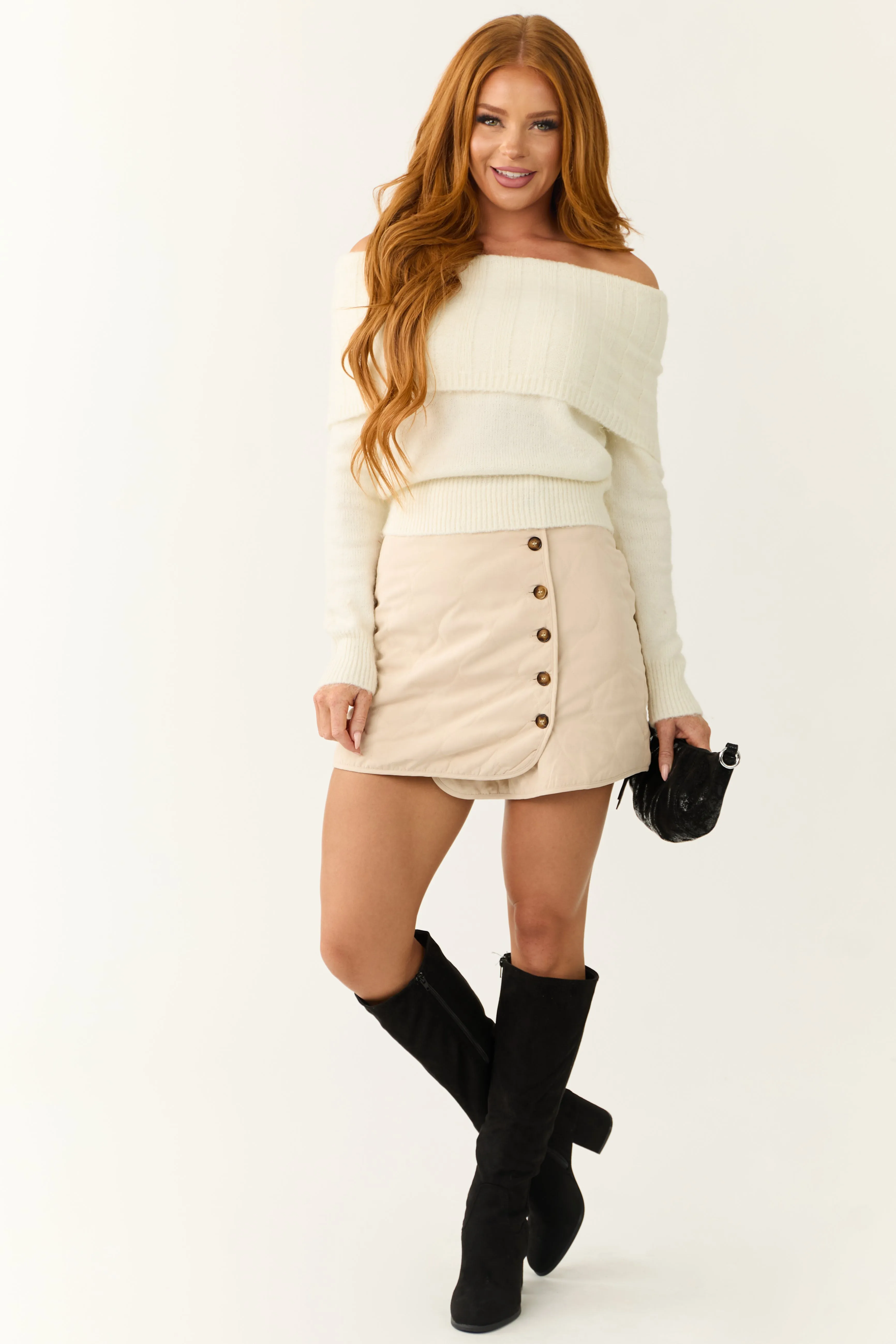 Cream Soft Off Shoulder Neckline Sweater sold by Lime Lush product image thumbnail 4