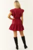 Maroon Ruffle Short Sleeve V Neck Mini Dress sold by Lime Lush