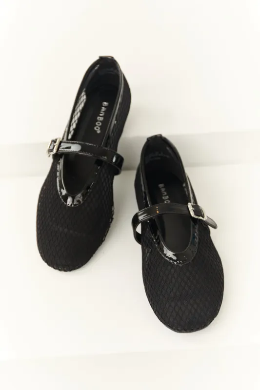 Black Geometric Mesh Rounded Toe Flats sold by Lime Lush
